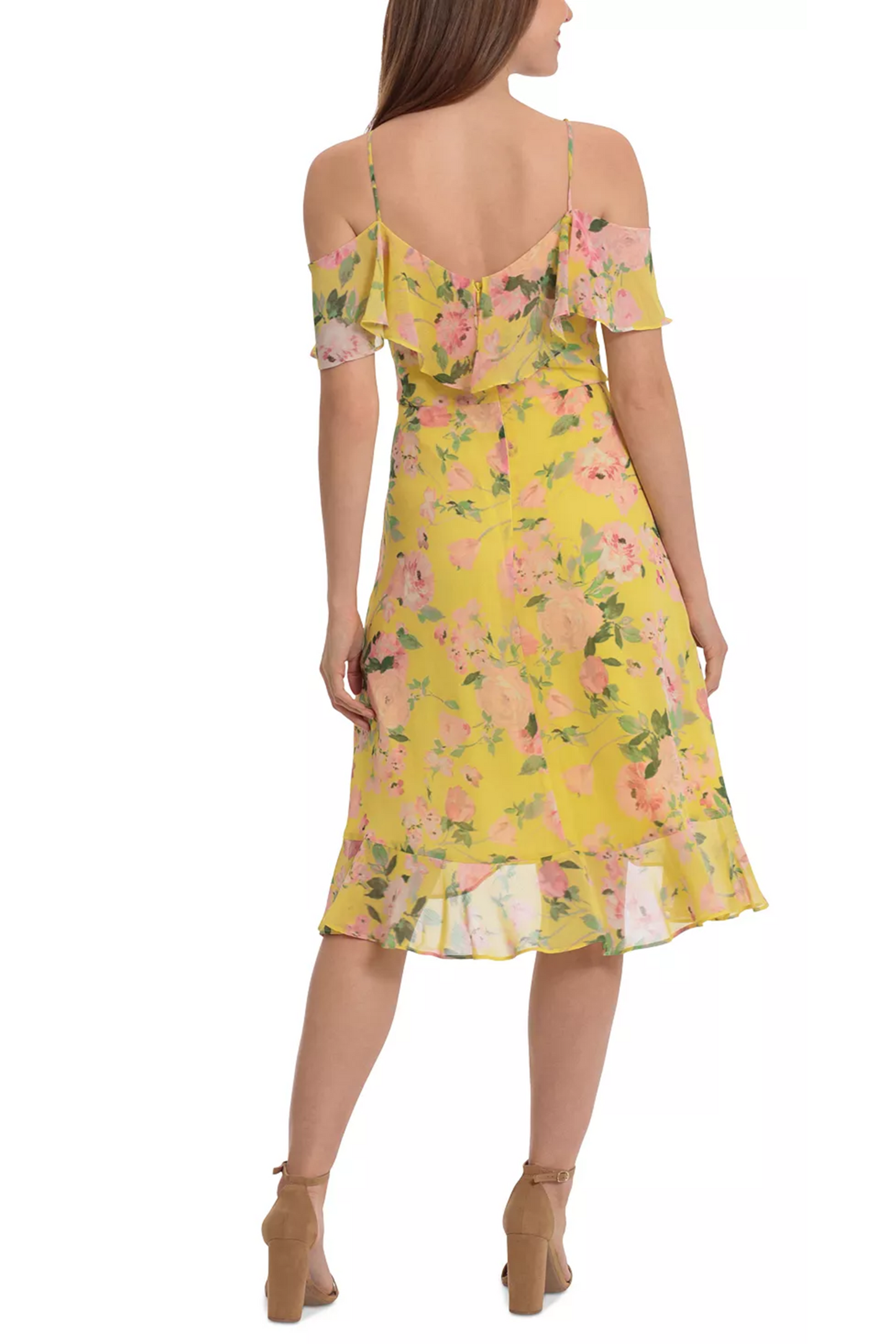 London Times Floral Flutter Off-the-Shoulder Dress