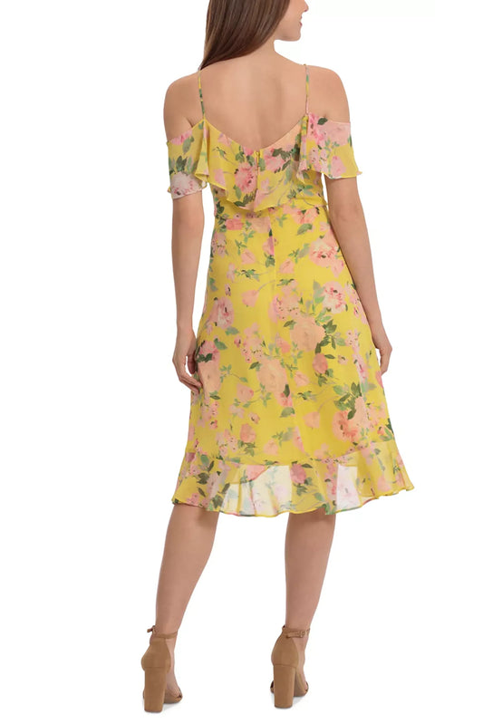 London Times Floral Flutter Off-the-Shoulder Dress