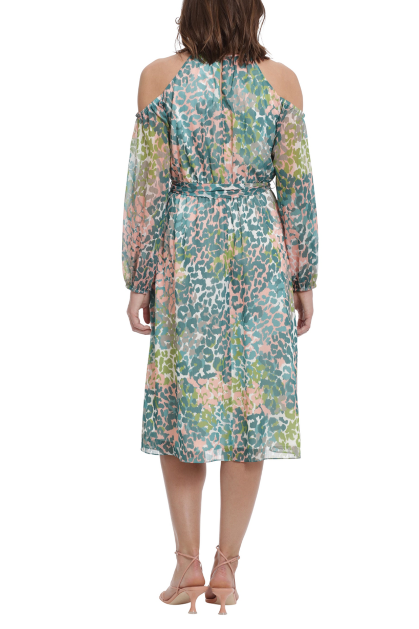 London Times Halter Blouson Cold Shoulder Dress