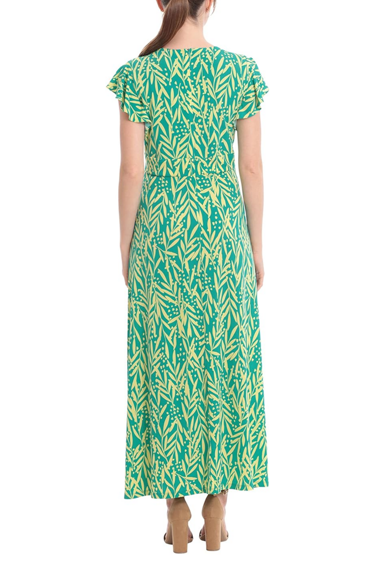 London Times Floral Flutter Sleeve Maxi Dress