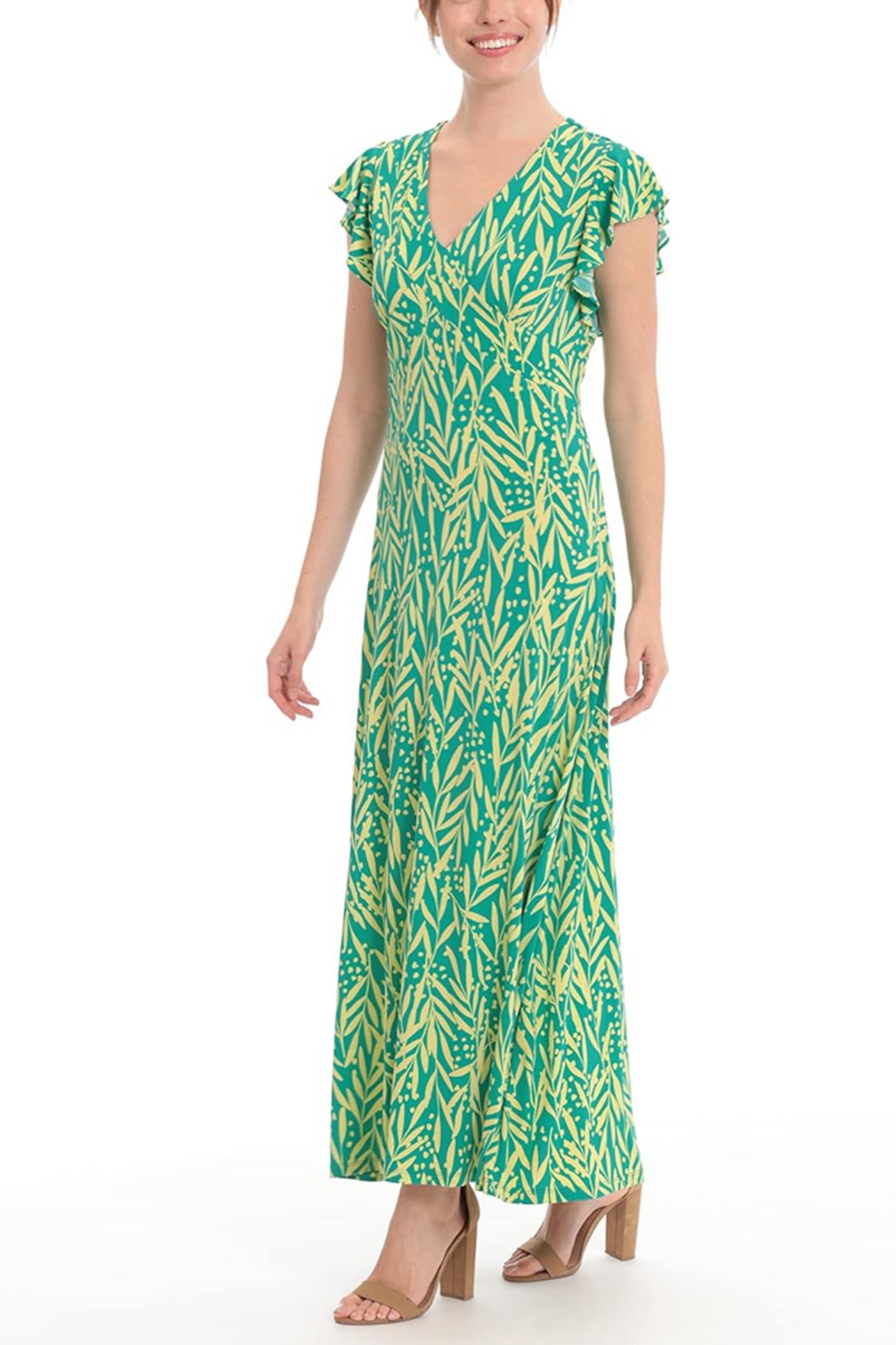 London Times Floral Flutter Sleeve Maxi Dress