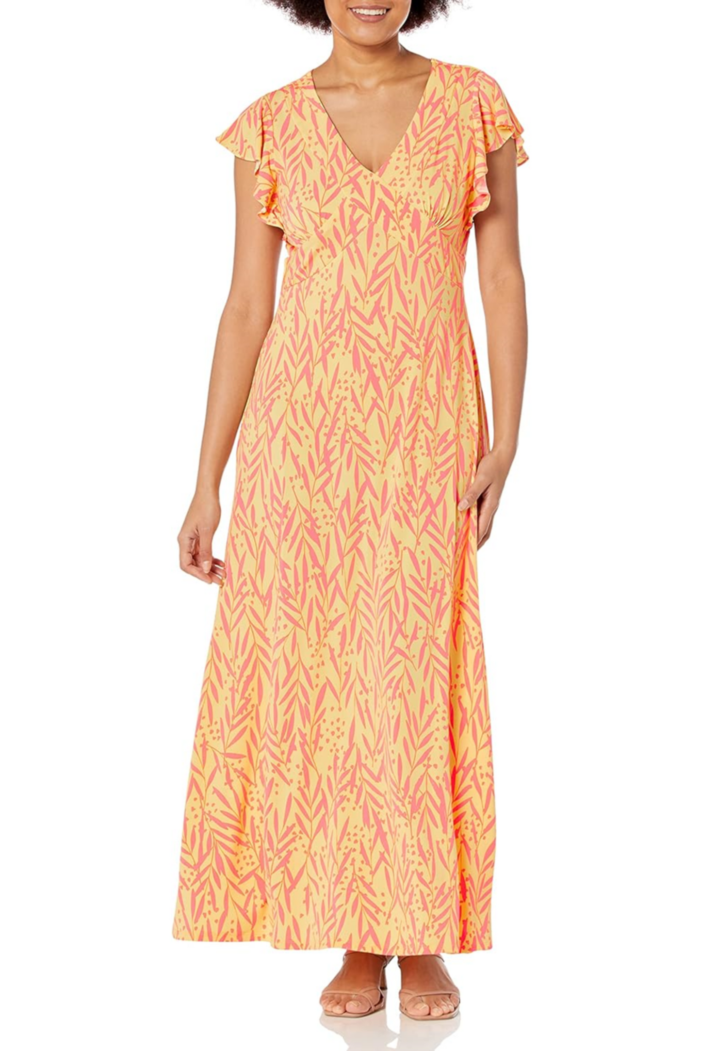 London Times Floral Flutter Sleeve Maxi Dress