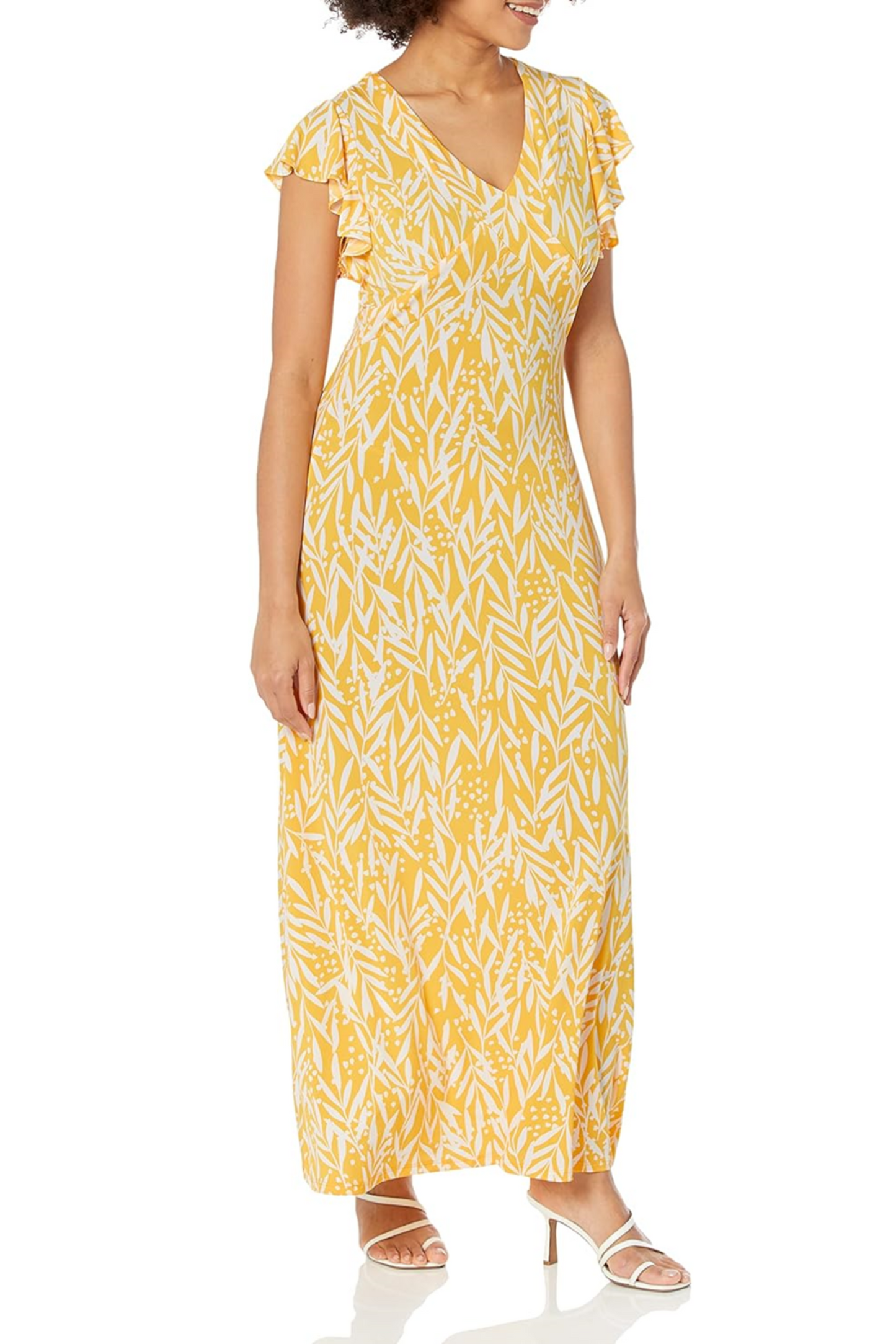 London Times Floral Flutter Sleeve Maxi Dress