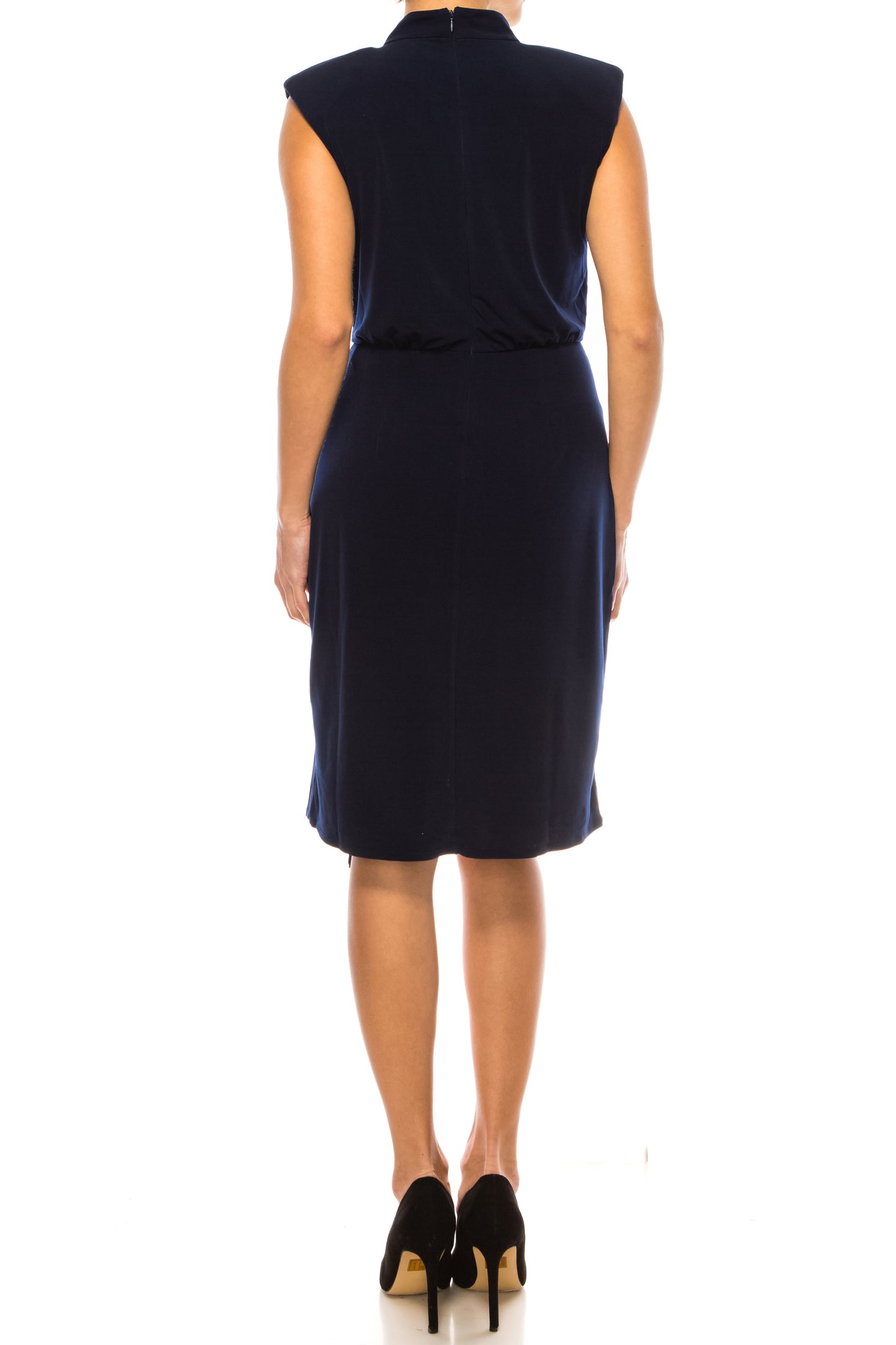 London Times Mock Neck Draped Detail Sheath Dress