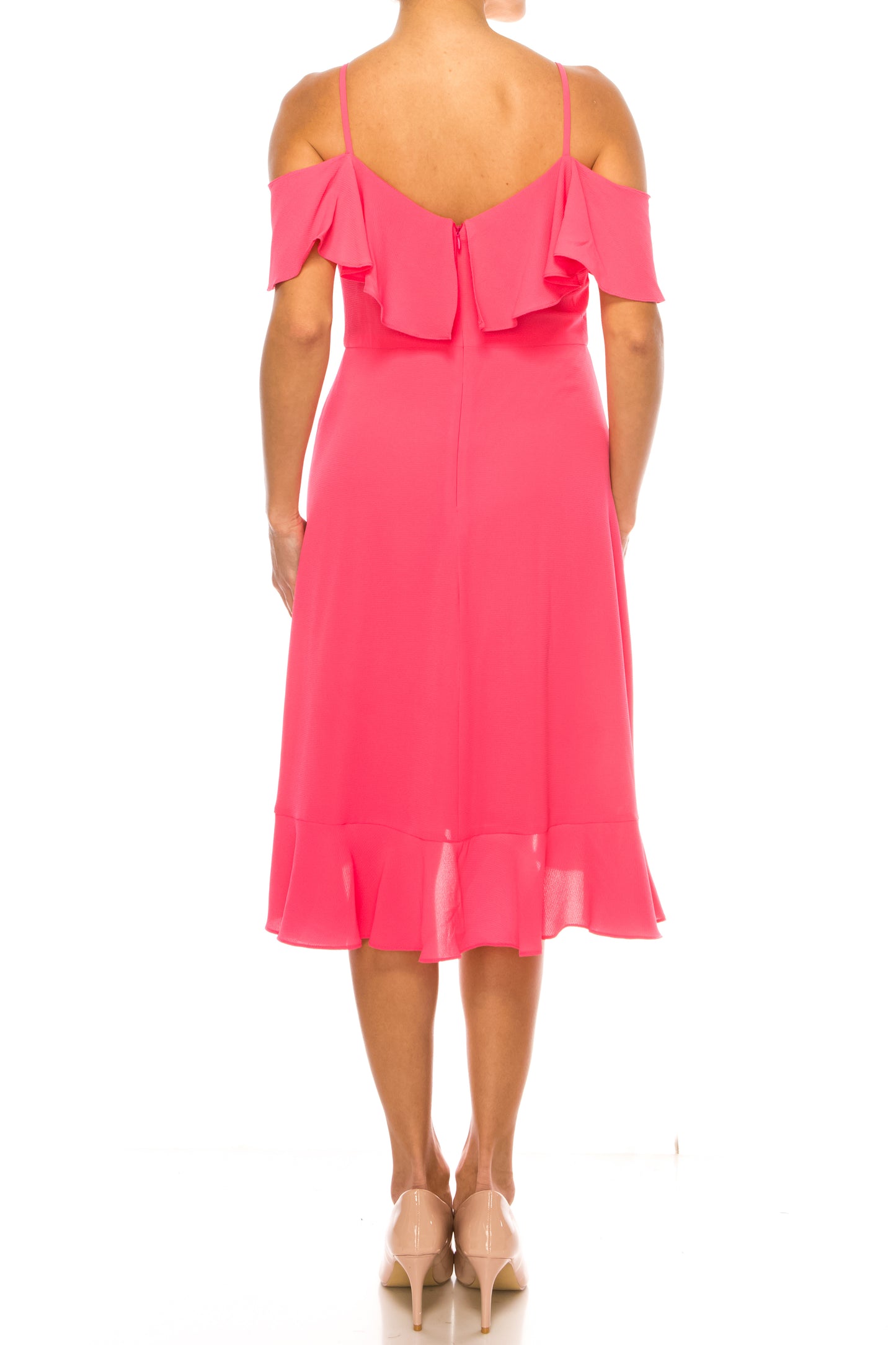 London Times Off-the-Shoulder Flutter-Detail Dress