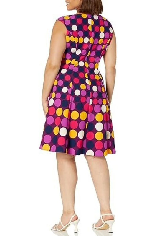 London Times Polka Dot Print Fit and Flare Dress