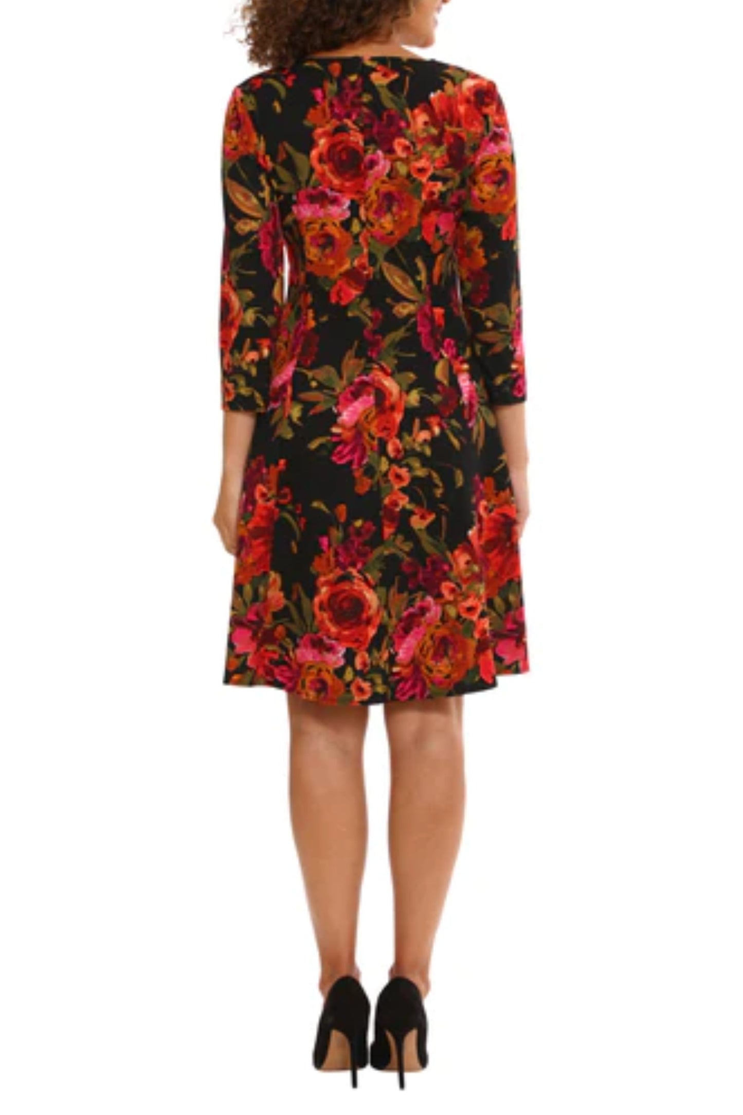 London Times Floral 3/4 Sleeve Fit and Flare Dress