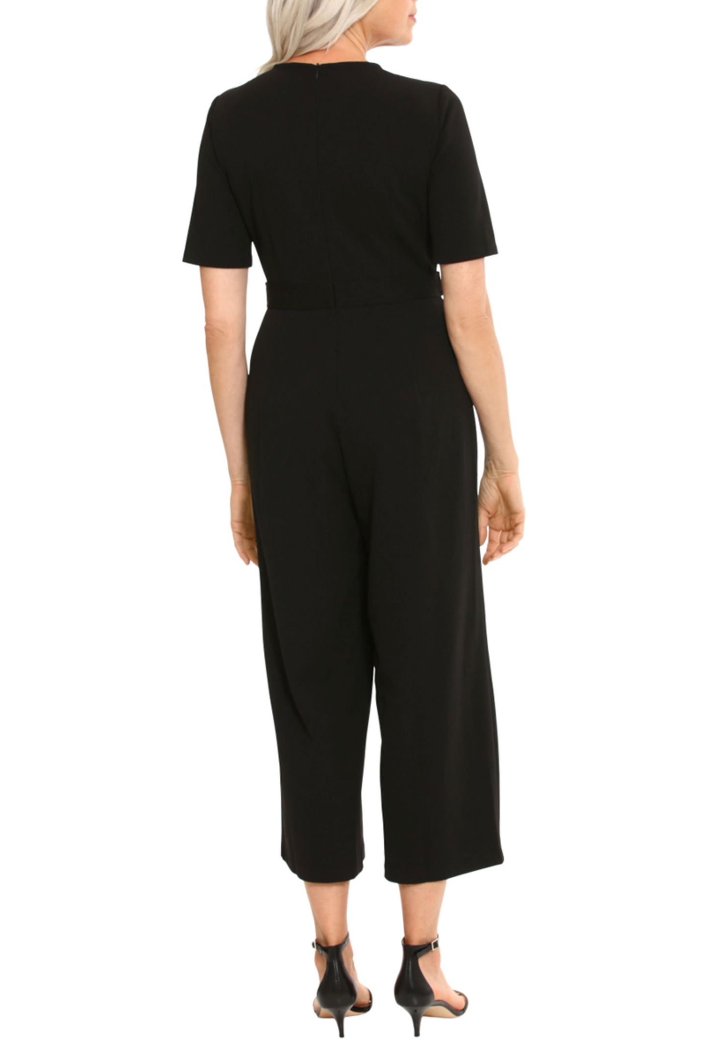 London Times Short Sleeve Wide Leg Capri Jumpsuit