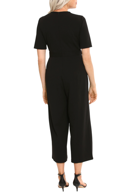 London Times Short Sleeve Wide Leg Capri Jumpsuit