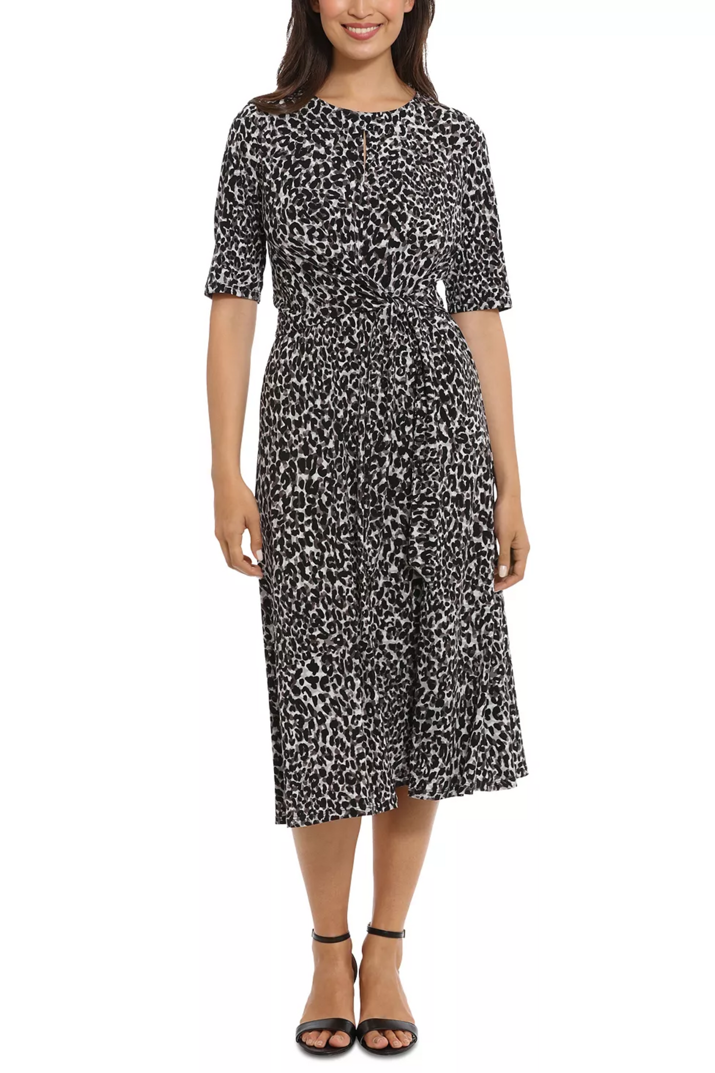 London Times Tie-Waist Animal Print A-Line Dress