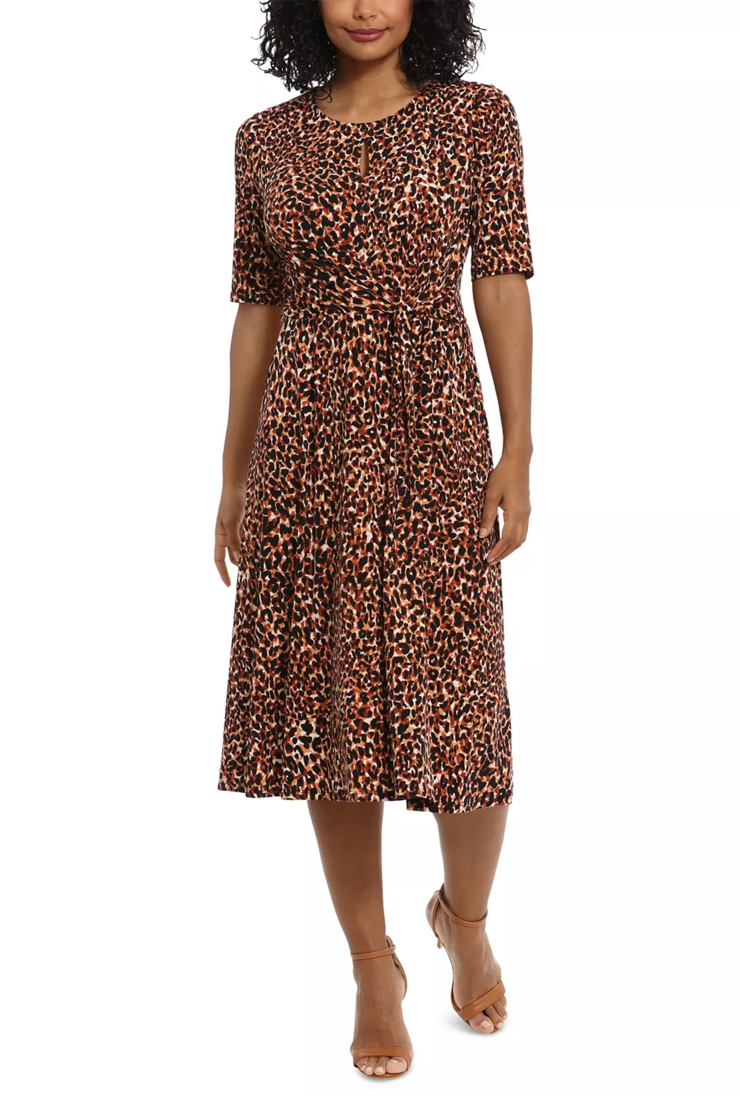 London Times Tie-Waist Animal Print A-Line Dress