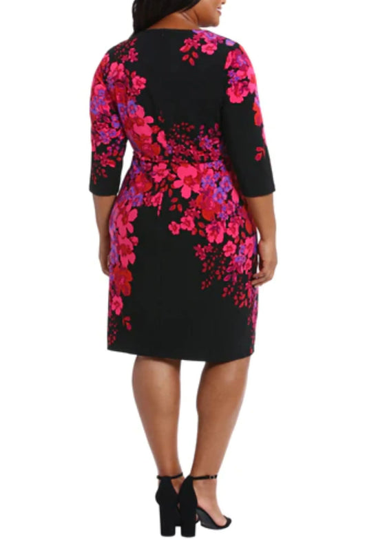 London Times Floral Print 3/4 Sleeve Sheath Dress