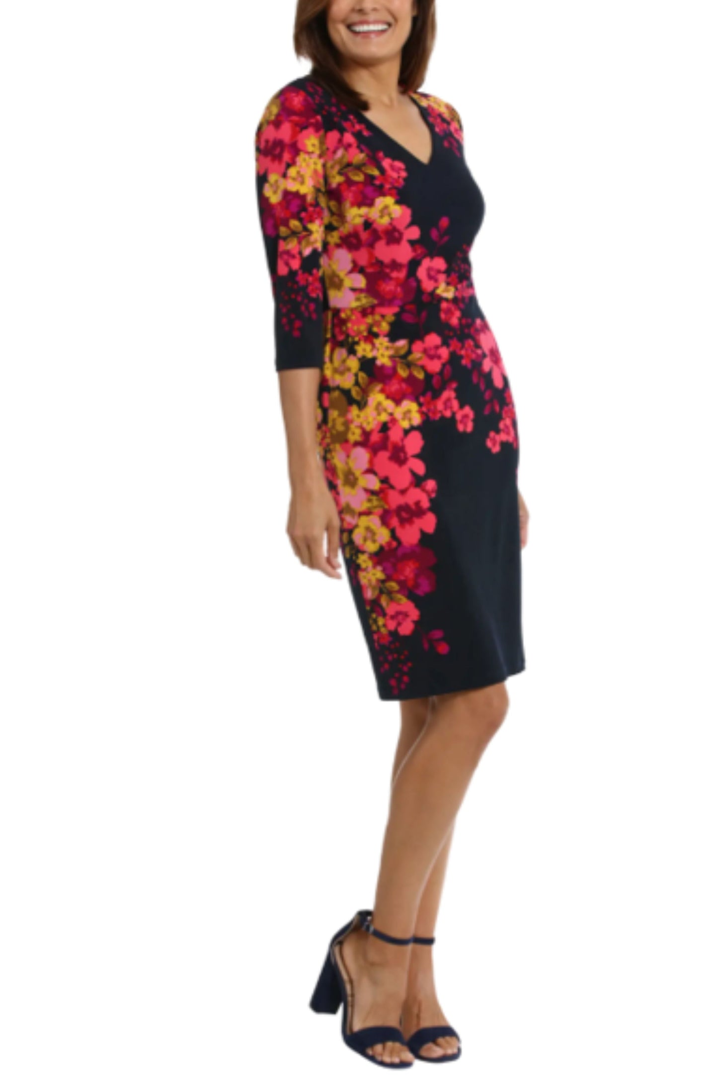 London Times Floral Print 3/4 Sleeve Sheath Dress