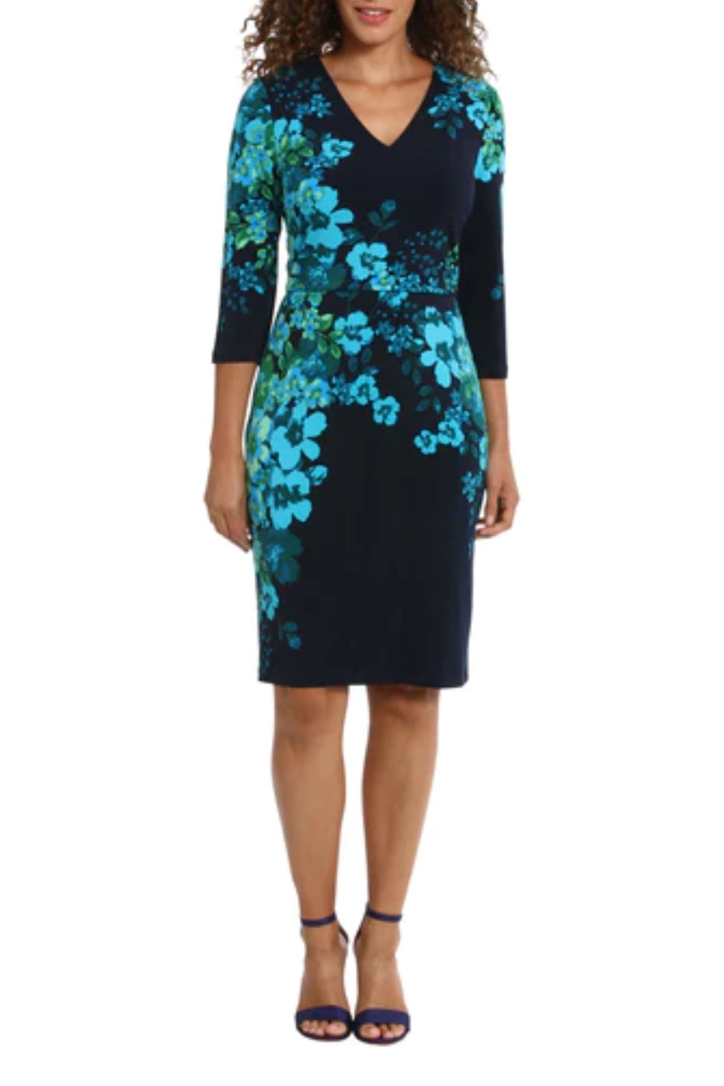 London Times Floral Print 3/4 Sleeve Sheath Dress