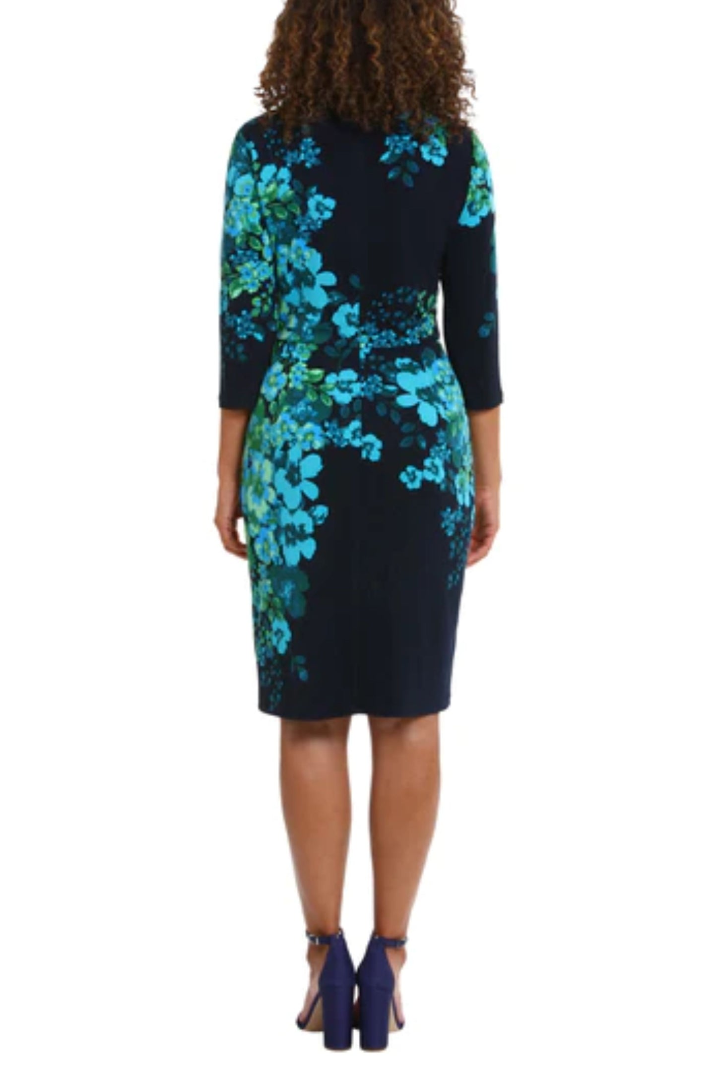 London Times Floral Print 3/4 Sleeve Sheath Dress
