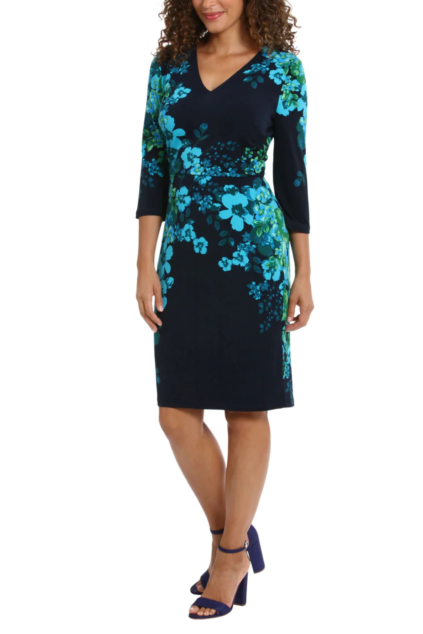 London Times Floral Print 3/4 Sleeve Sheath Dress