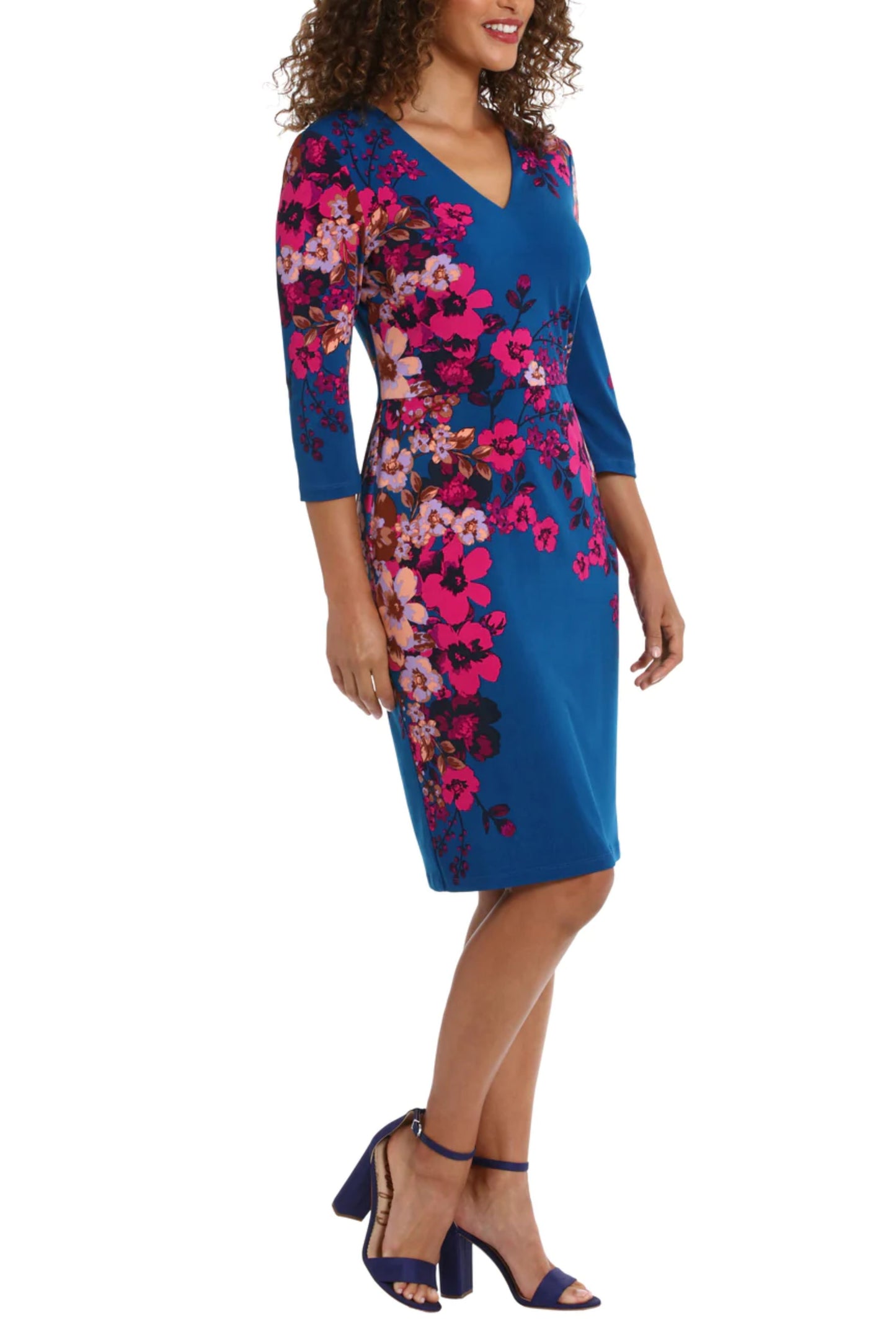 London Times Floral Print 3/4 Sleeve Sheath Dress