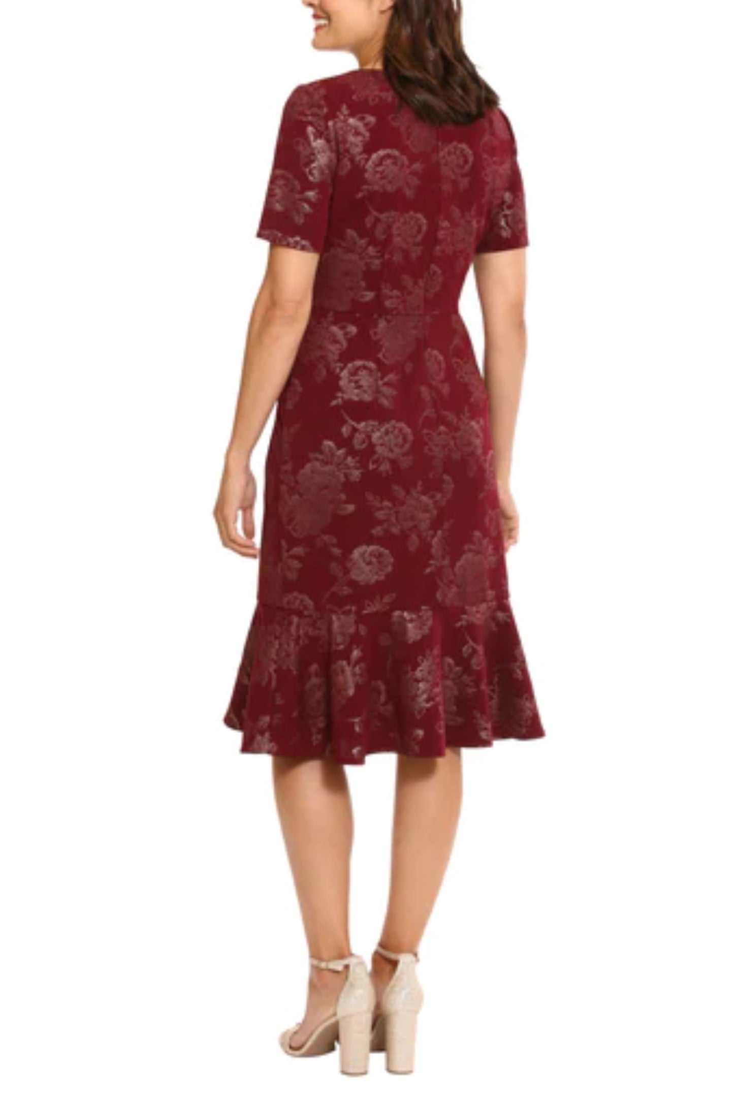 London Times Floral Short-Sleeve Ruffled Hem Dress
