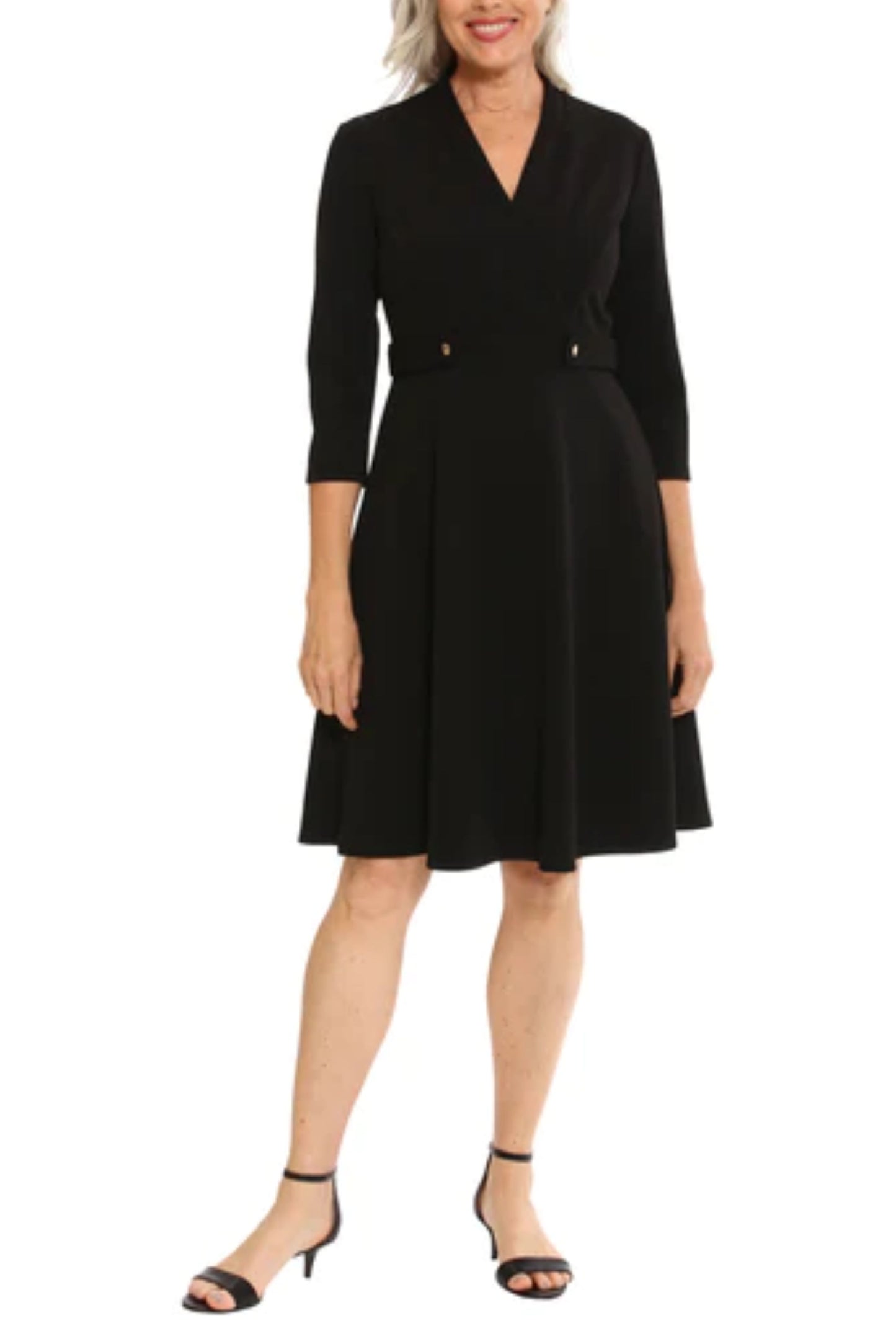 London Times 3/4 Sleeve Double-Button A-Line Dress