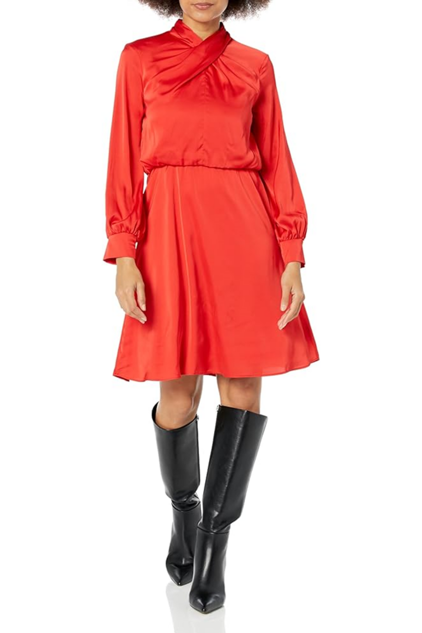 London Times Long Sleeve Crisscross Neck Dress