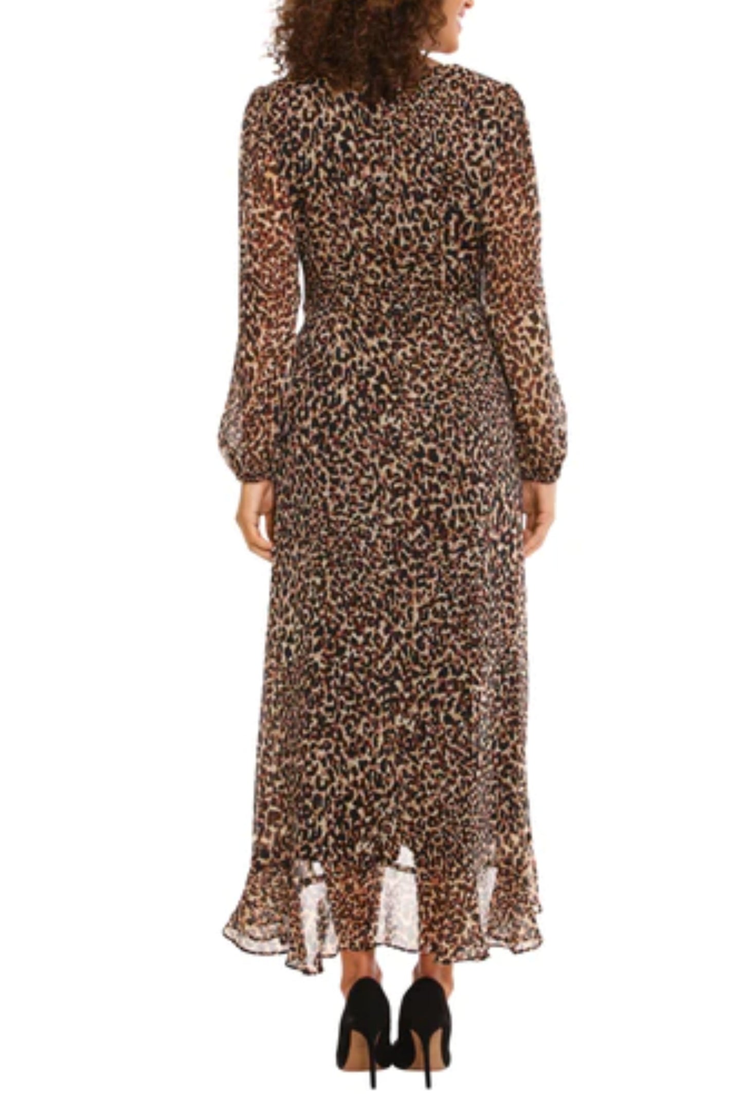 London Times Animal Print Faux-Wrap Midi Dress