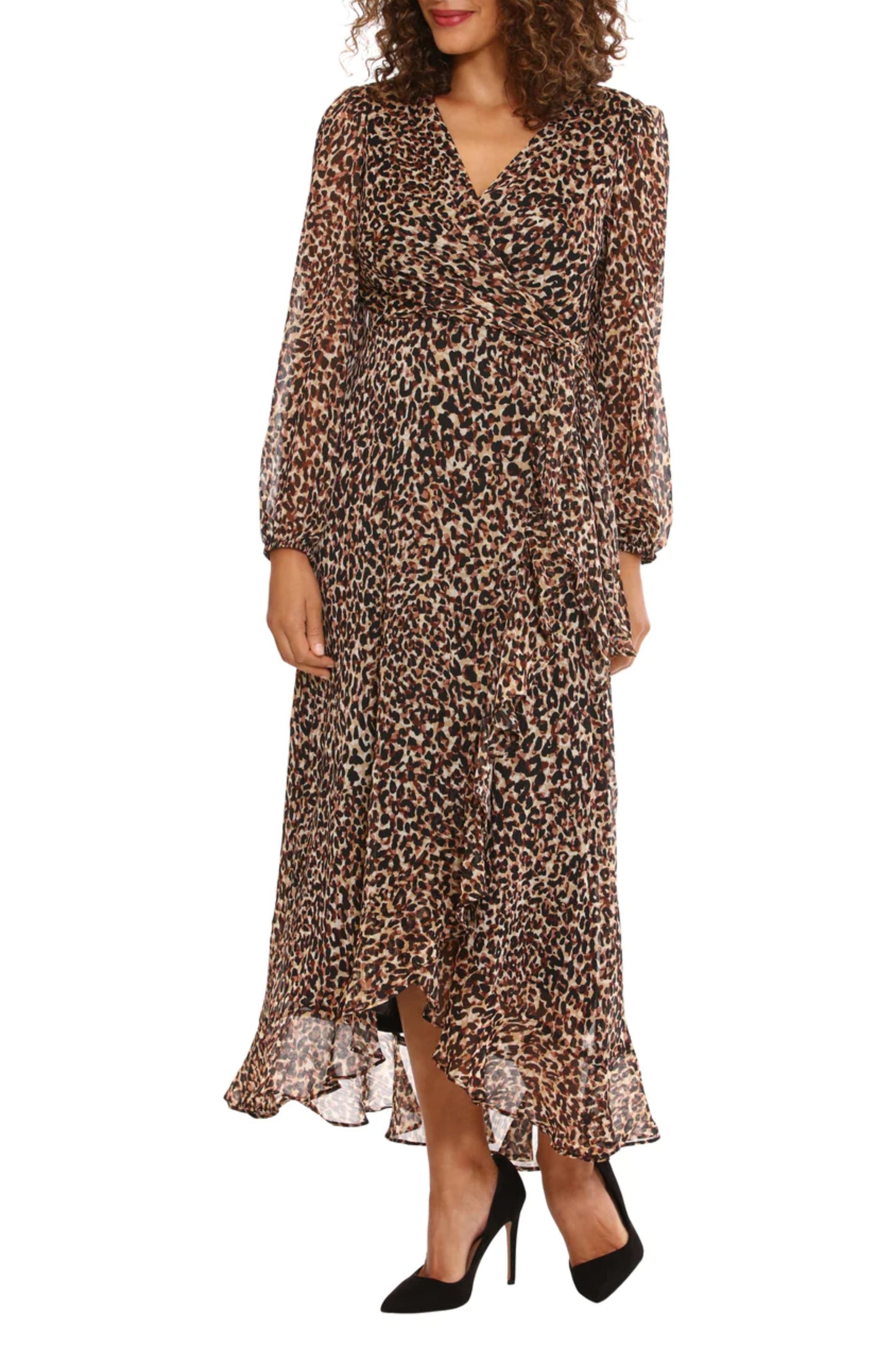 London Times Animal Print Faux-Wrap Midi Dress