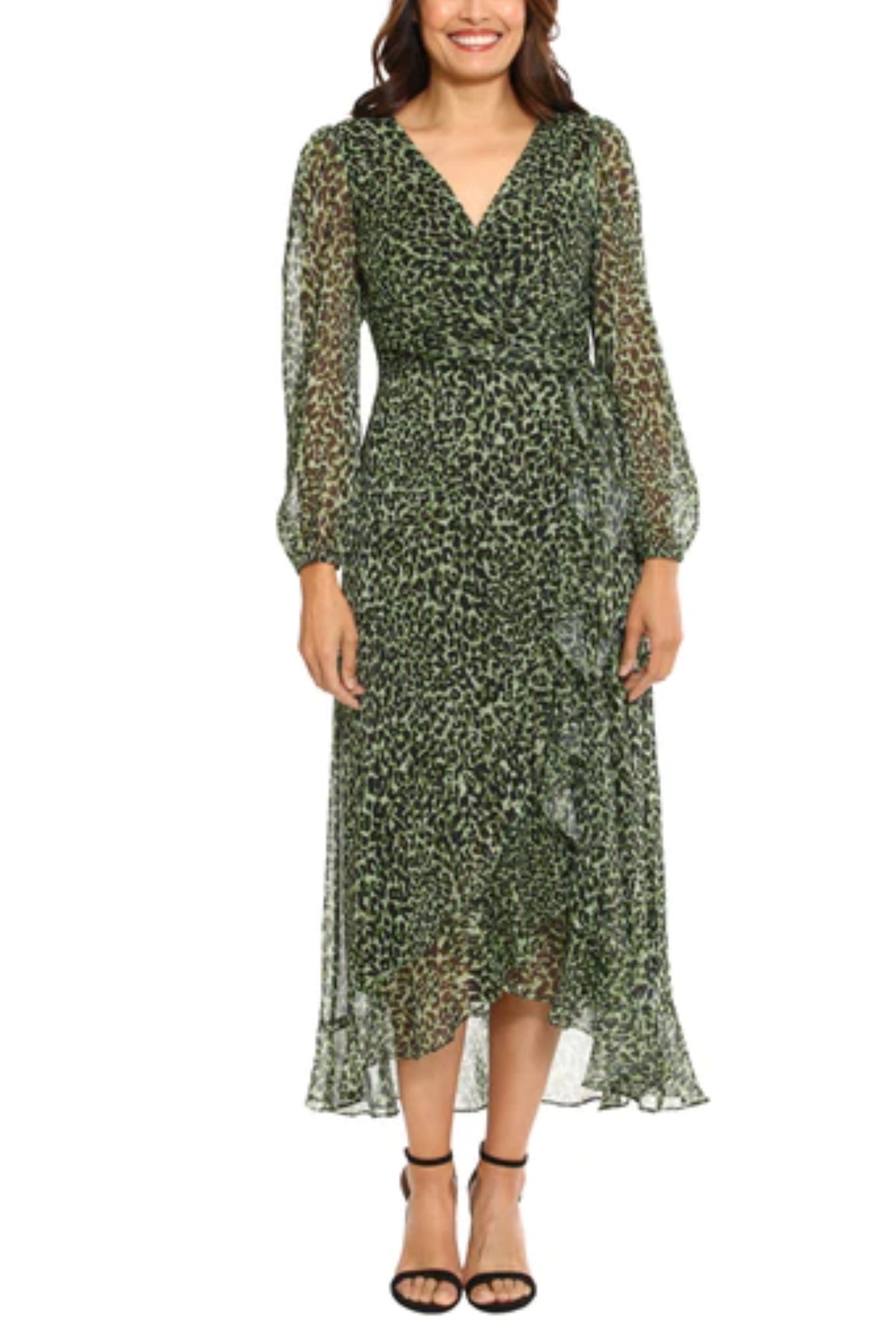 London Times Animal Print Faux-Wrap Midi Dress