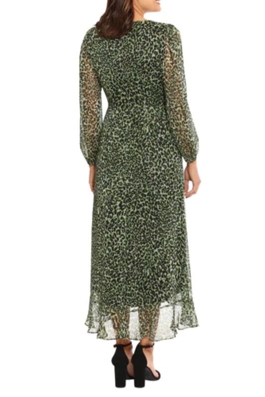 London Times Animal Print Faux-Wrap Midi Dress