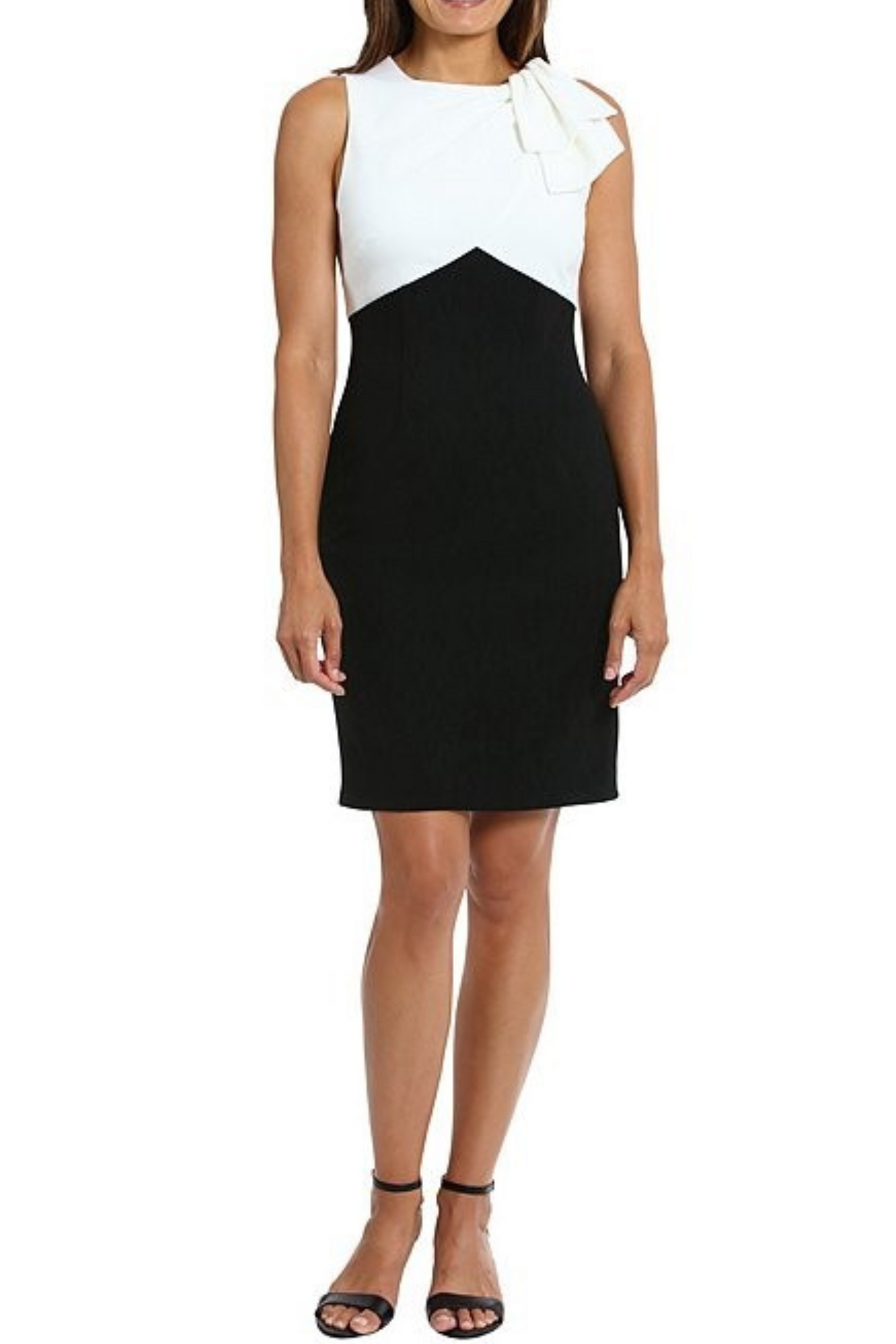 London Times Sleeveless Contrast Bow Neck Dress