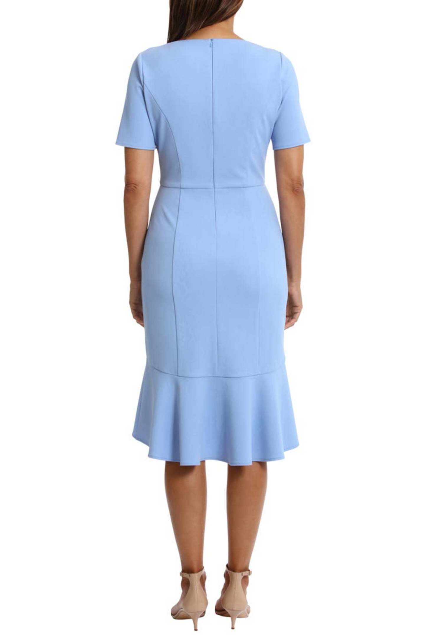 London Times Flounce Hem Short Sleeve Sheath Dress