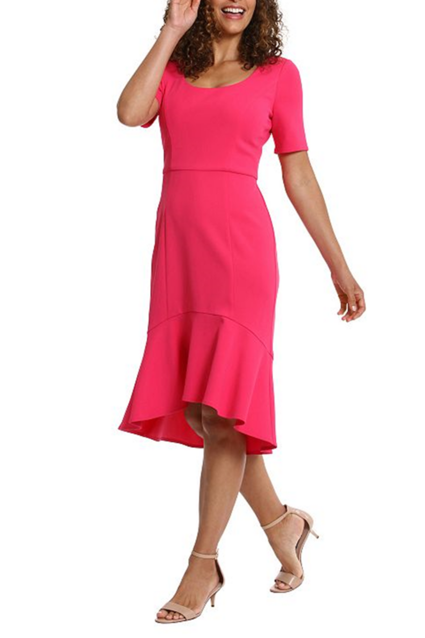 London Times Flounce Hem Short Sleeve Sheath Dress