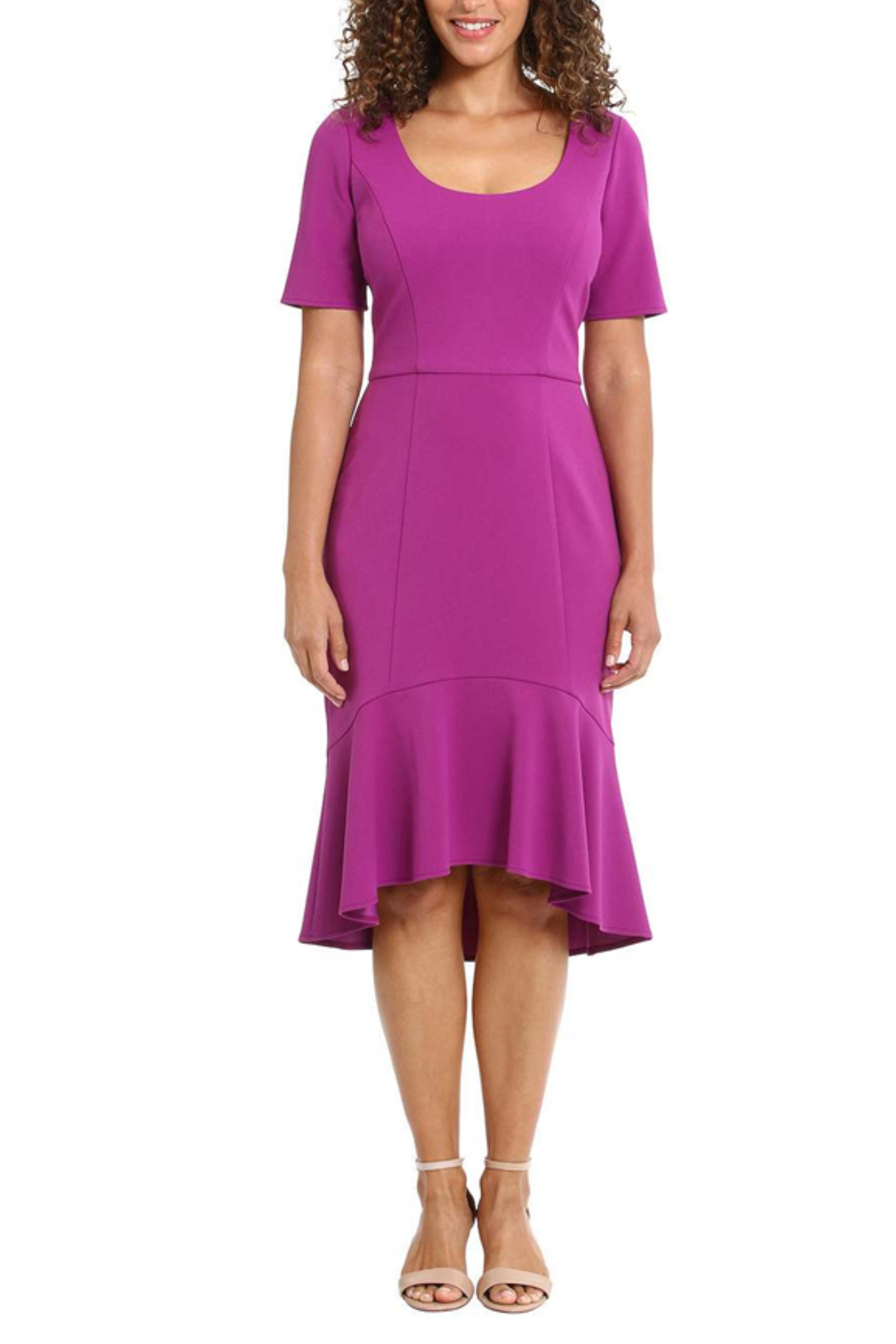 London Times Flounce Hem Short Sleeve Sheath Dress