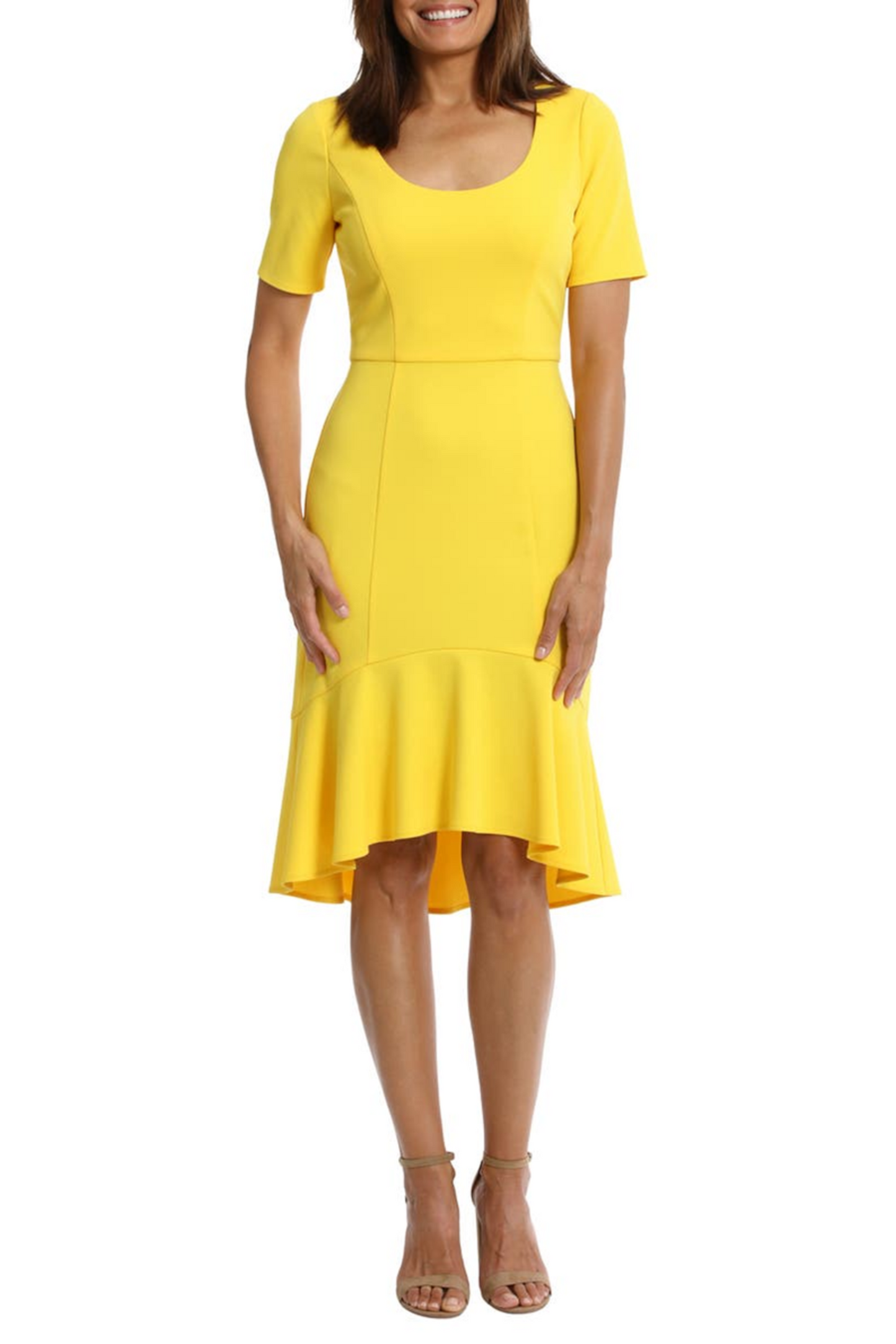 London Times Flounce Hem Short Sleeve Sheath Dress