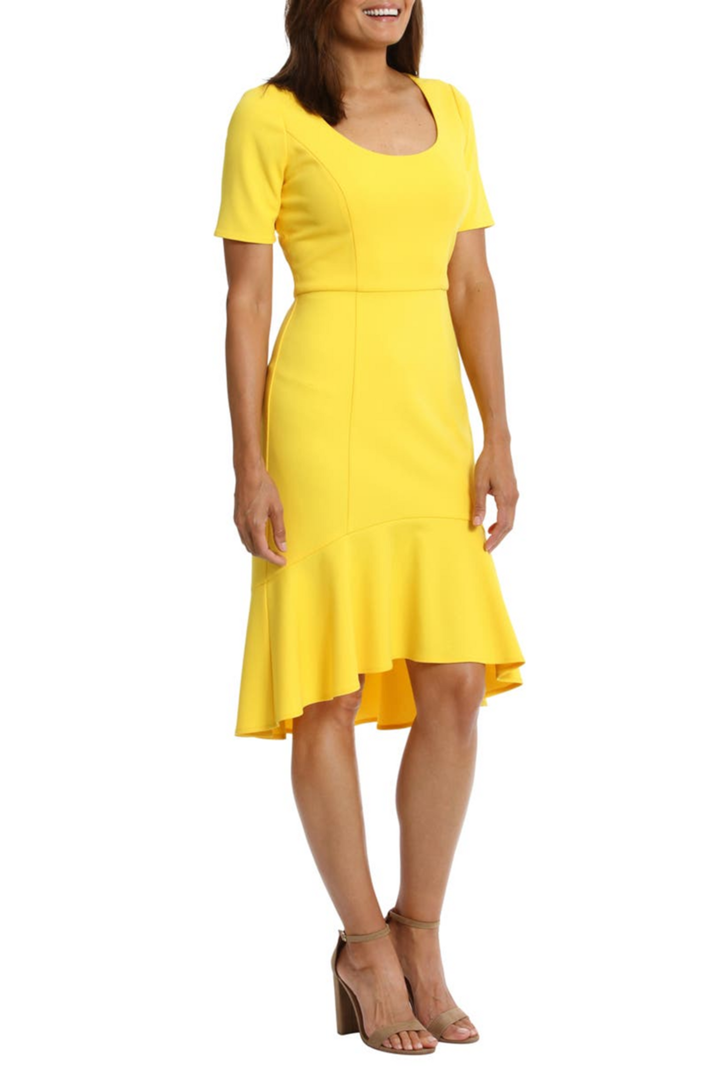 London Times Flounce Hem Short Sleeve Sheath Dress