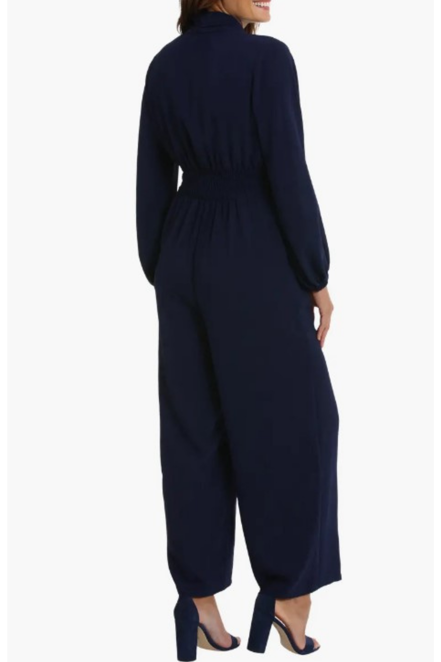 London Times Long Sleeve Buttoned-Waist Jumpsuit