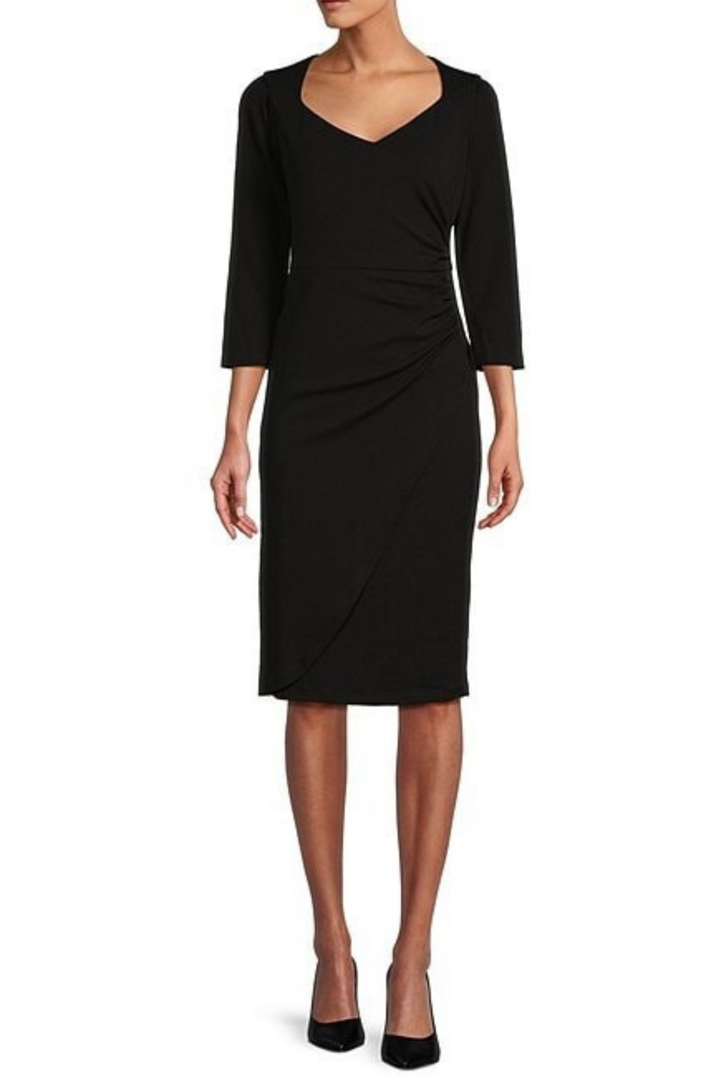 London Times Ruched Waist 3/4 Sleeve Sheath Dress