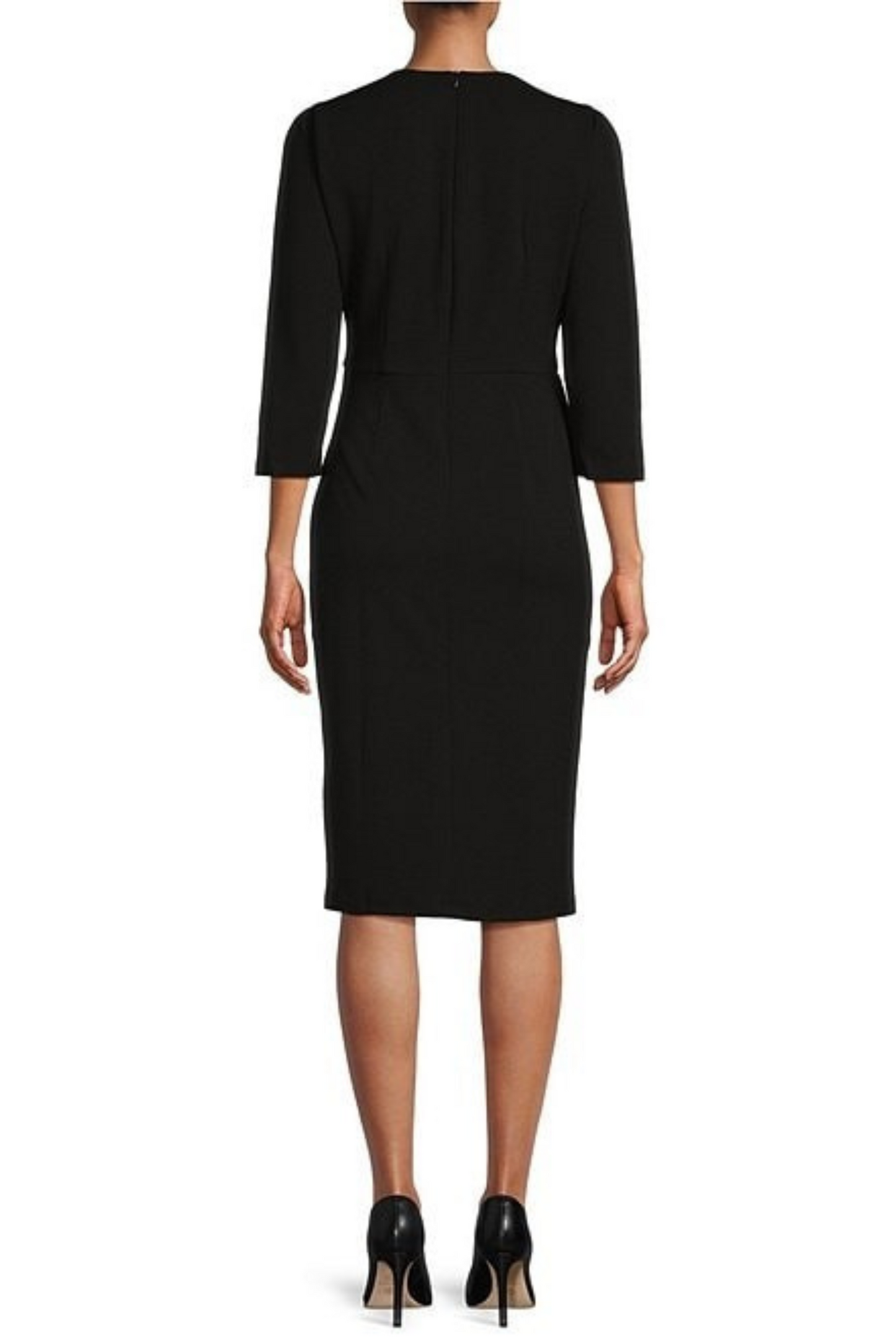 London Times Ruched Waist 3/4 Sleeve Sheath Dress
