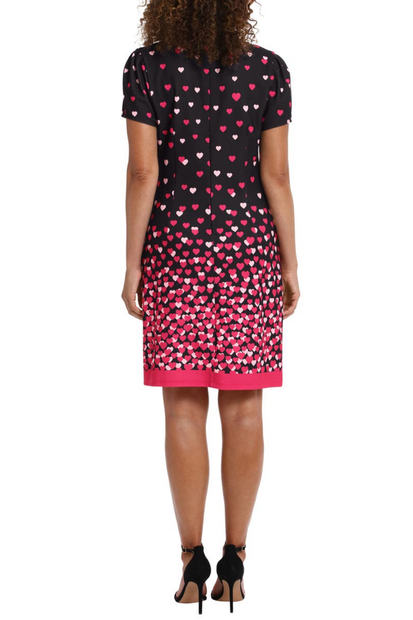 London Times Tie Neck Heart Print Sheath Dress