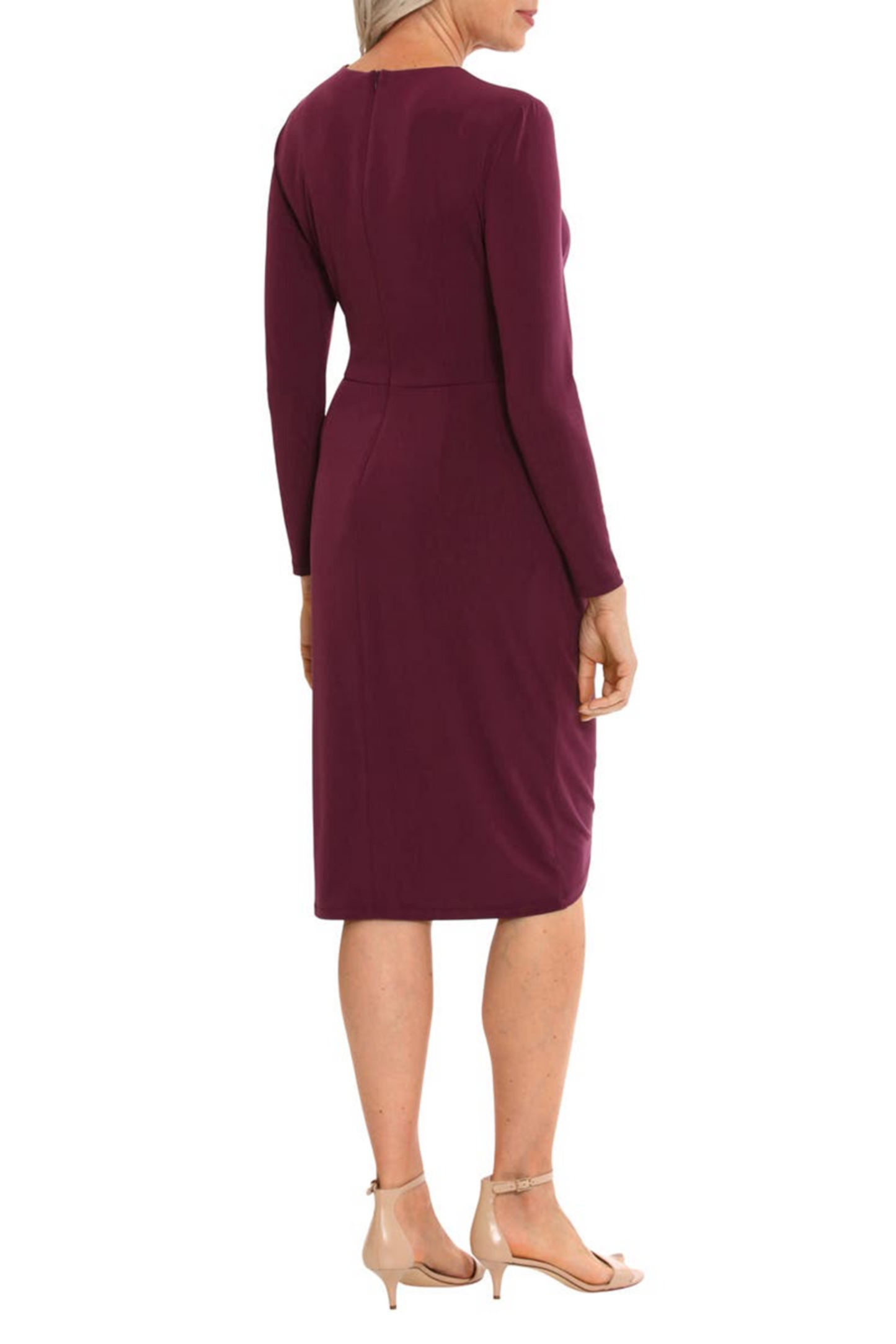 London Times Long Sleeve Asymmetrical Neck Dress