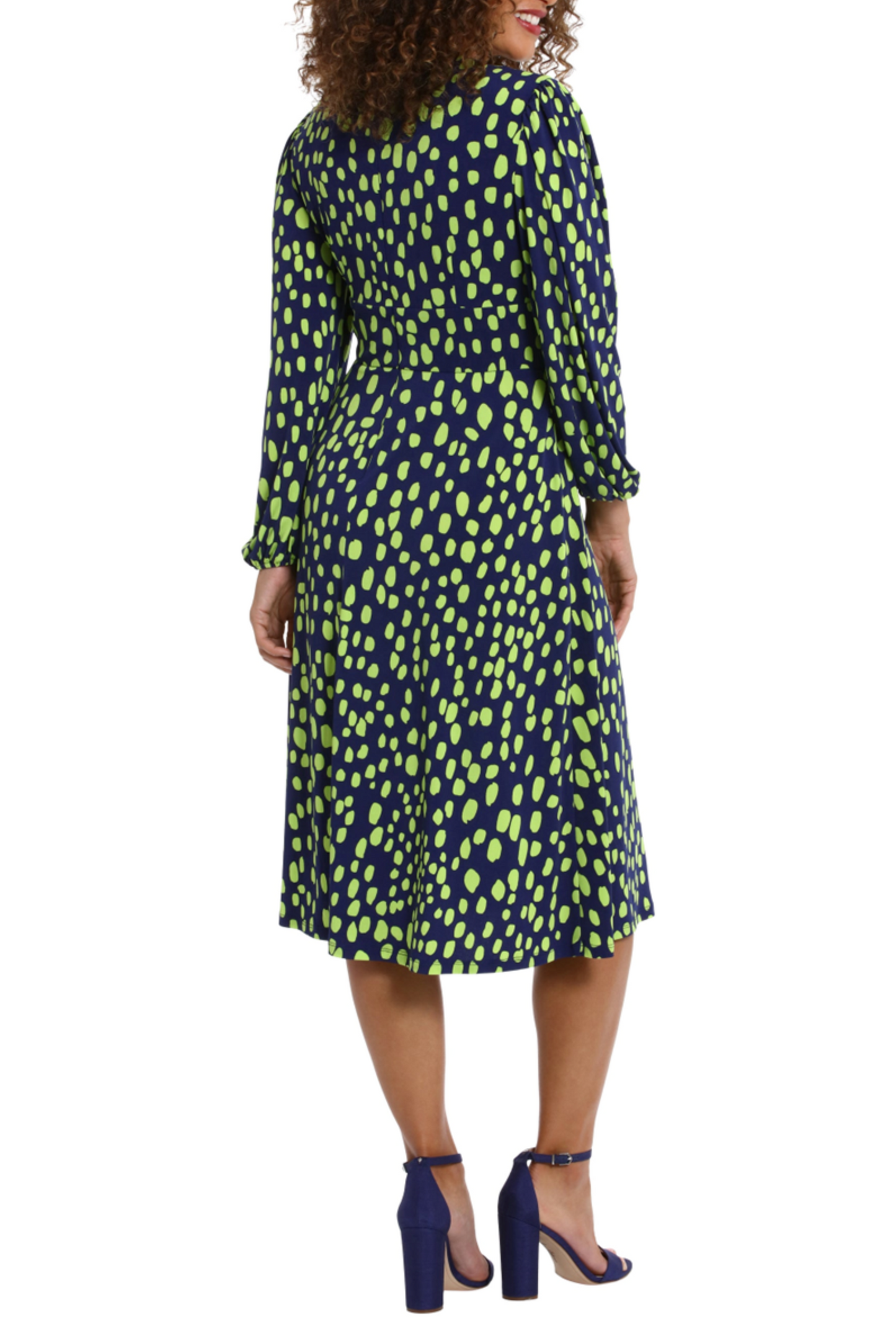 London Times Long Sleeve Ruched Waist Print Dress