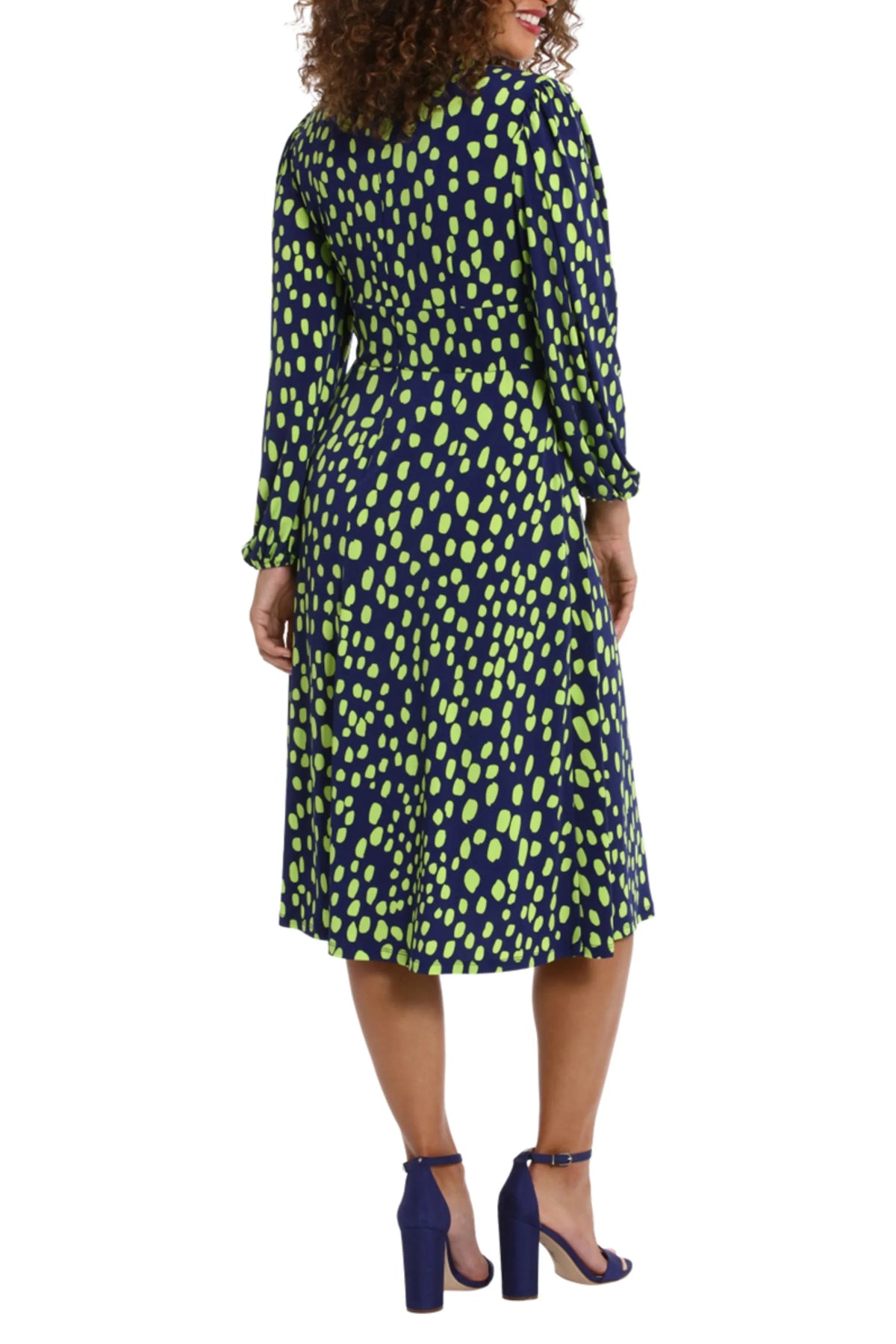 London Times Long Sleeve Ruched Waist Print Dress