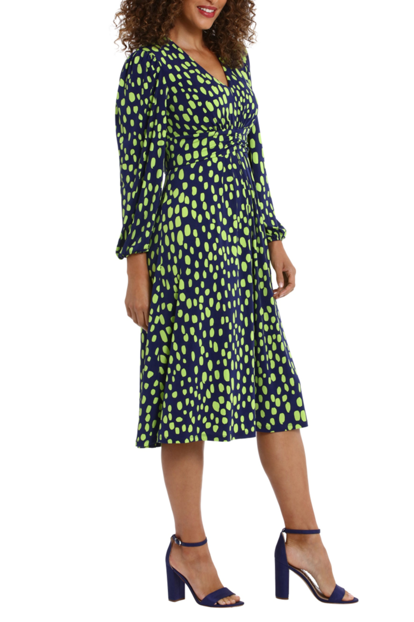 London Times Long Sleeve Ruched Waist Print Dress