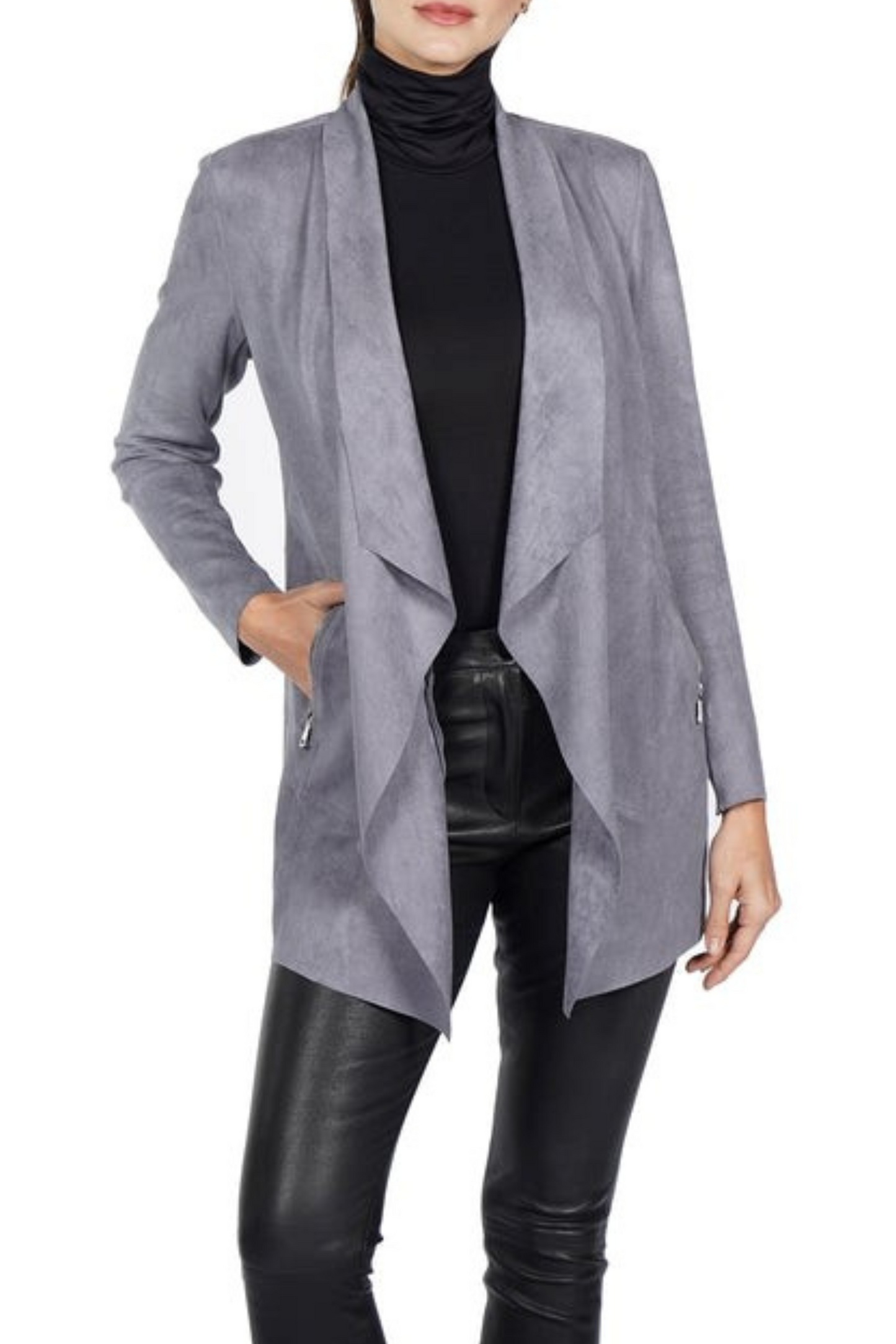 Love Token Waterfall Blazer Faux Suede Jacket