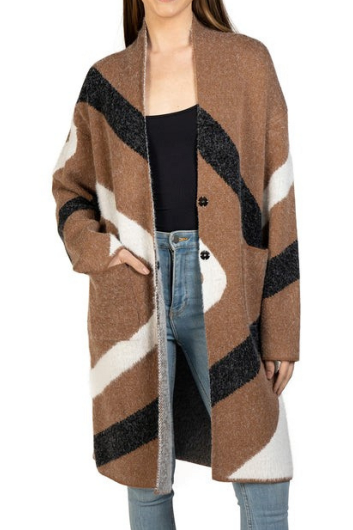 Love Token Long Sleeve Angled Design Cardigan