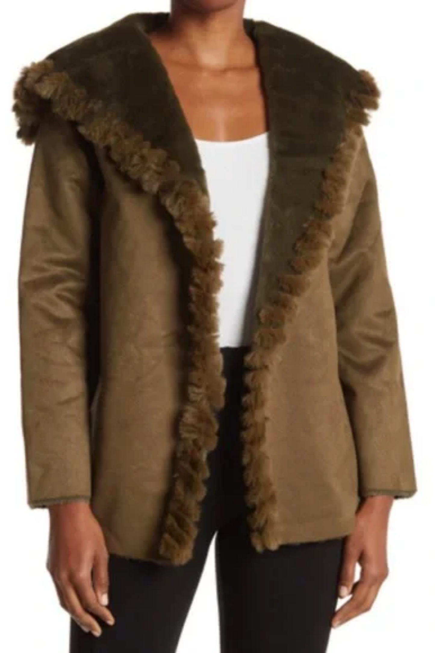 Love Token Faux Fur Collar Faux Suede Jacket