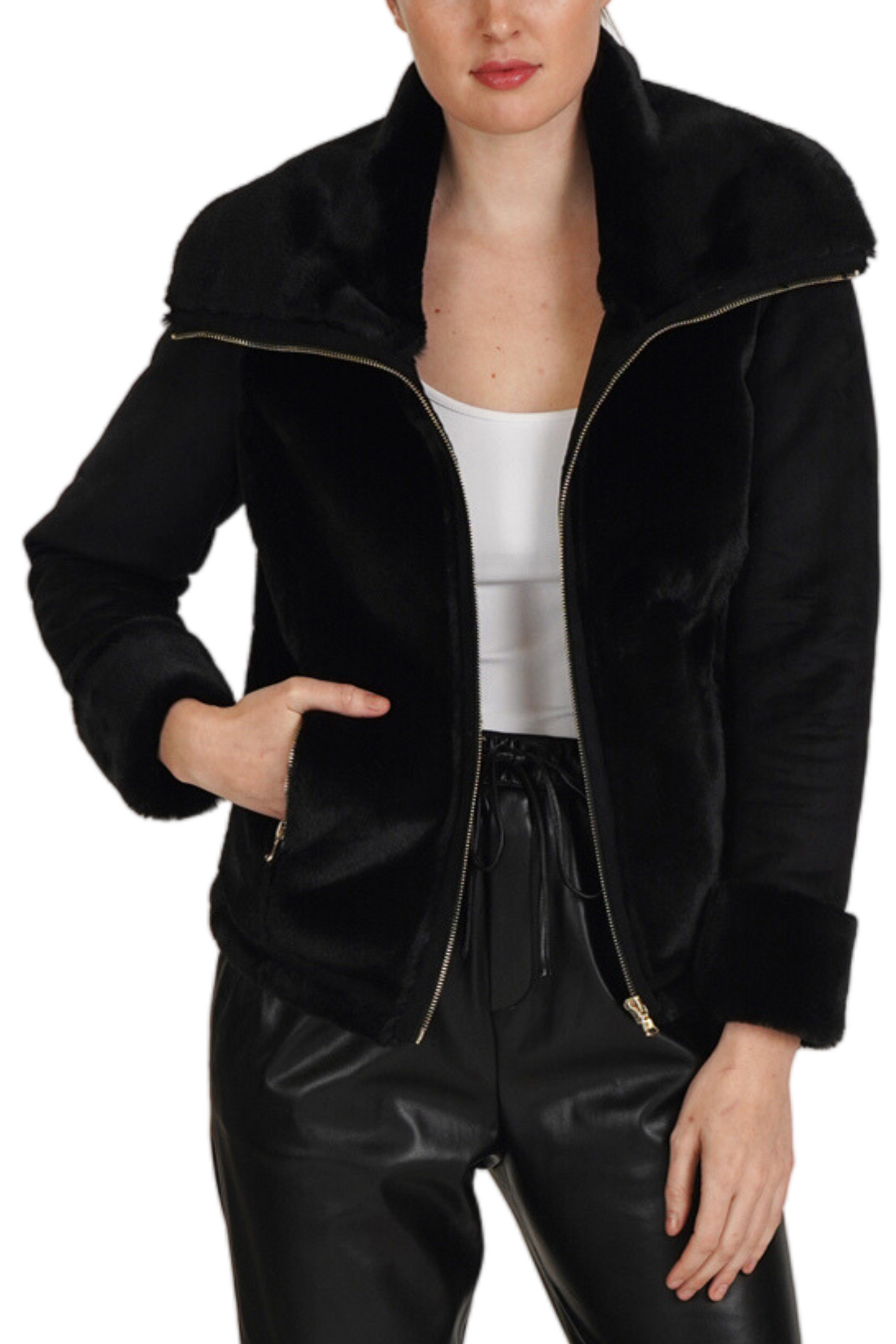 Love Token Faux Suede Faux Fur Biker Jacket
