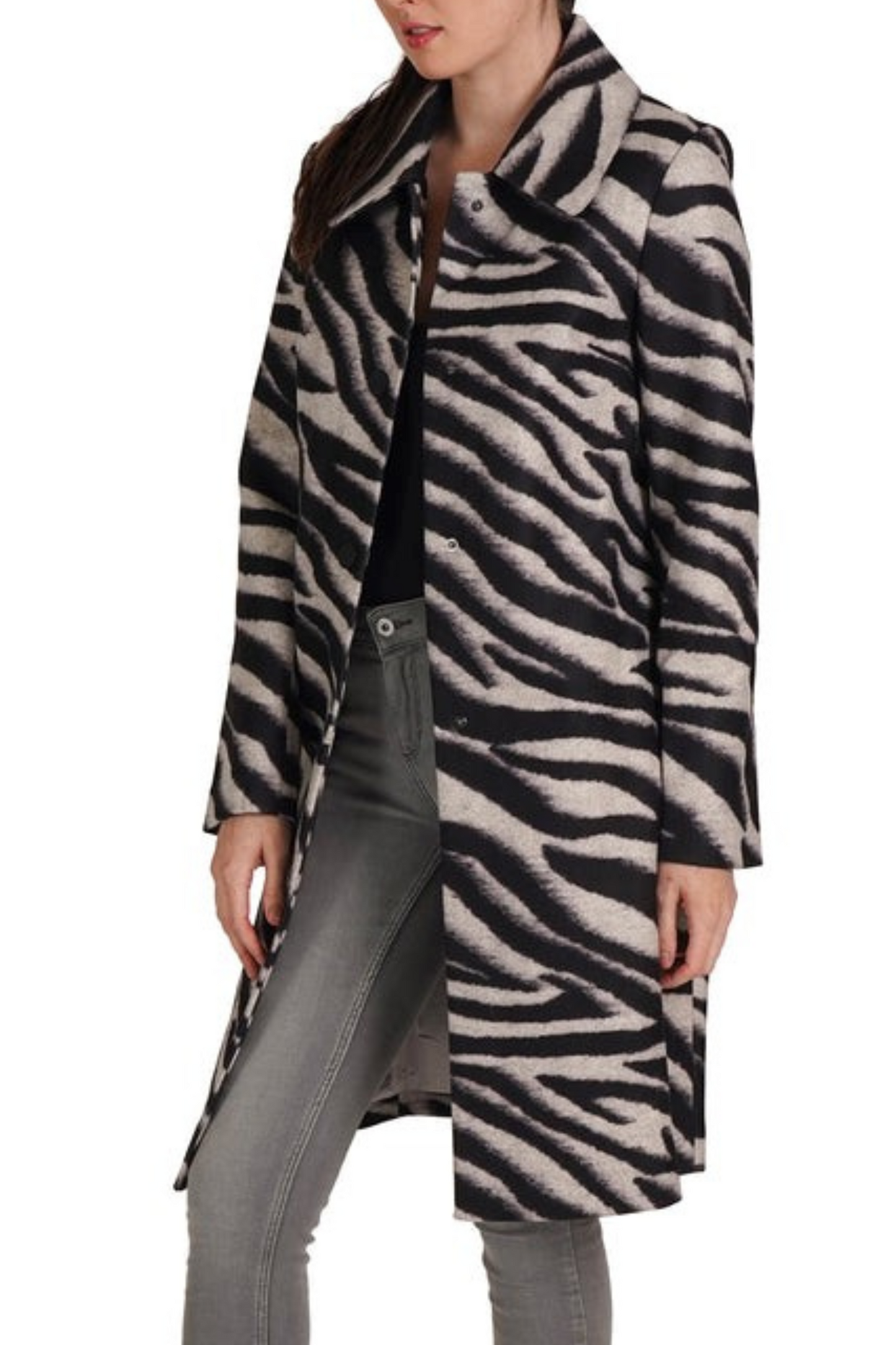 Love Token Faux Wool Zebra Pattern Trench Coat