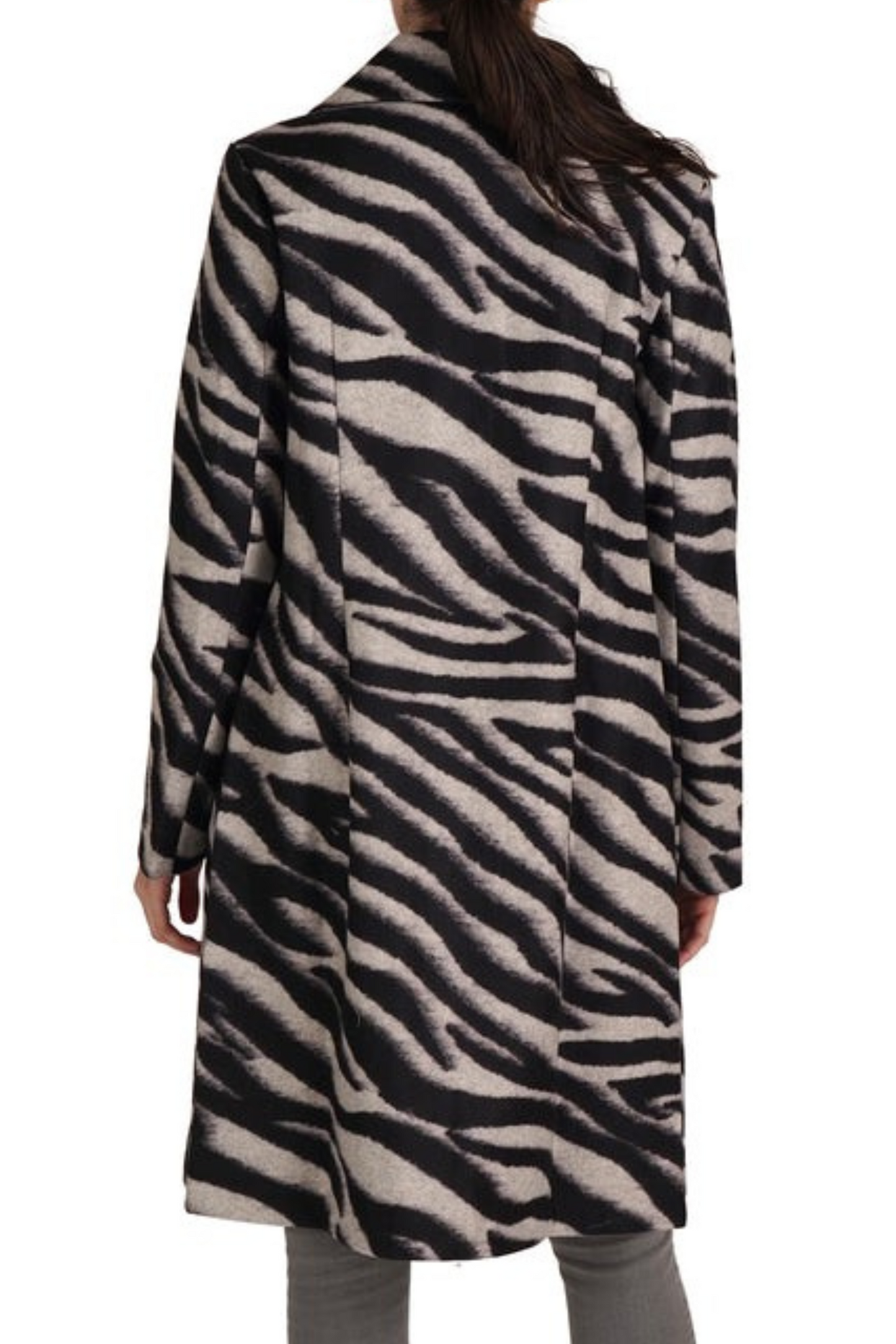Love Token Faux Wool Zebra Pattern Trench Coat
