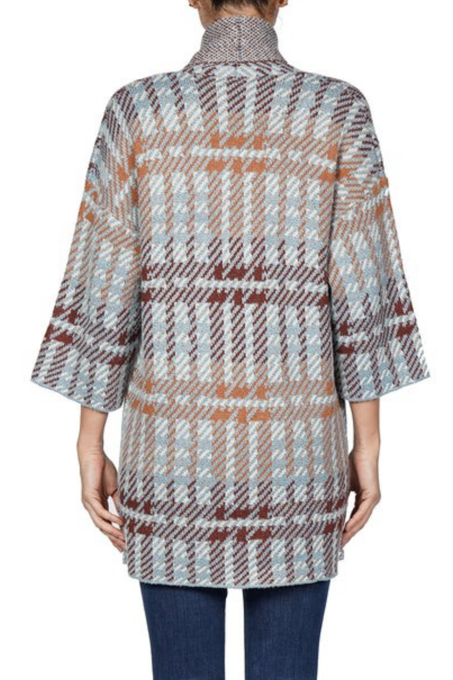 Love Token 3/4 Sleeve Open-Front Plaid Cardigan