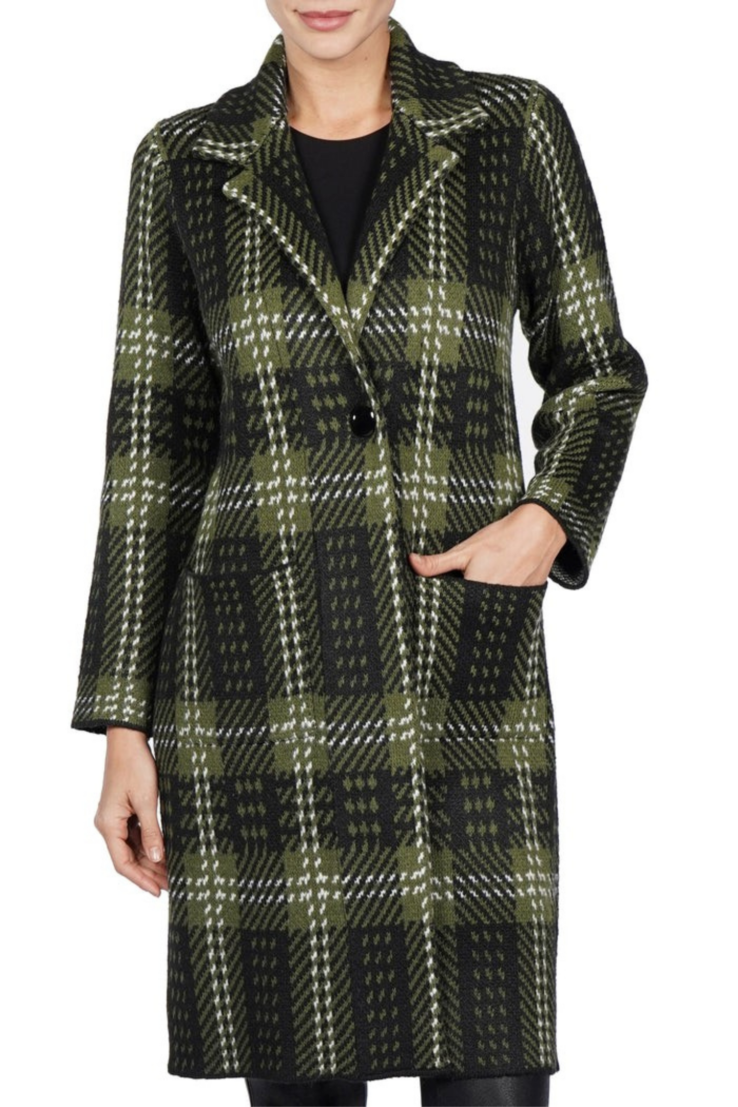 Love Token One-Button Plaid Print Cardigan Coat